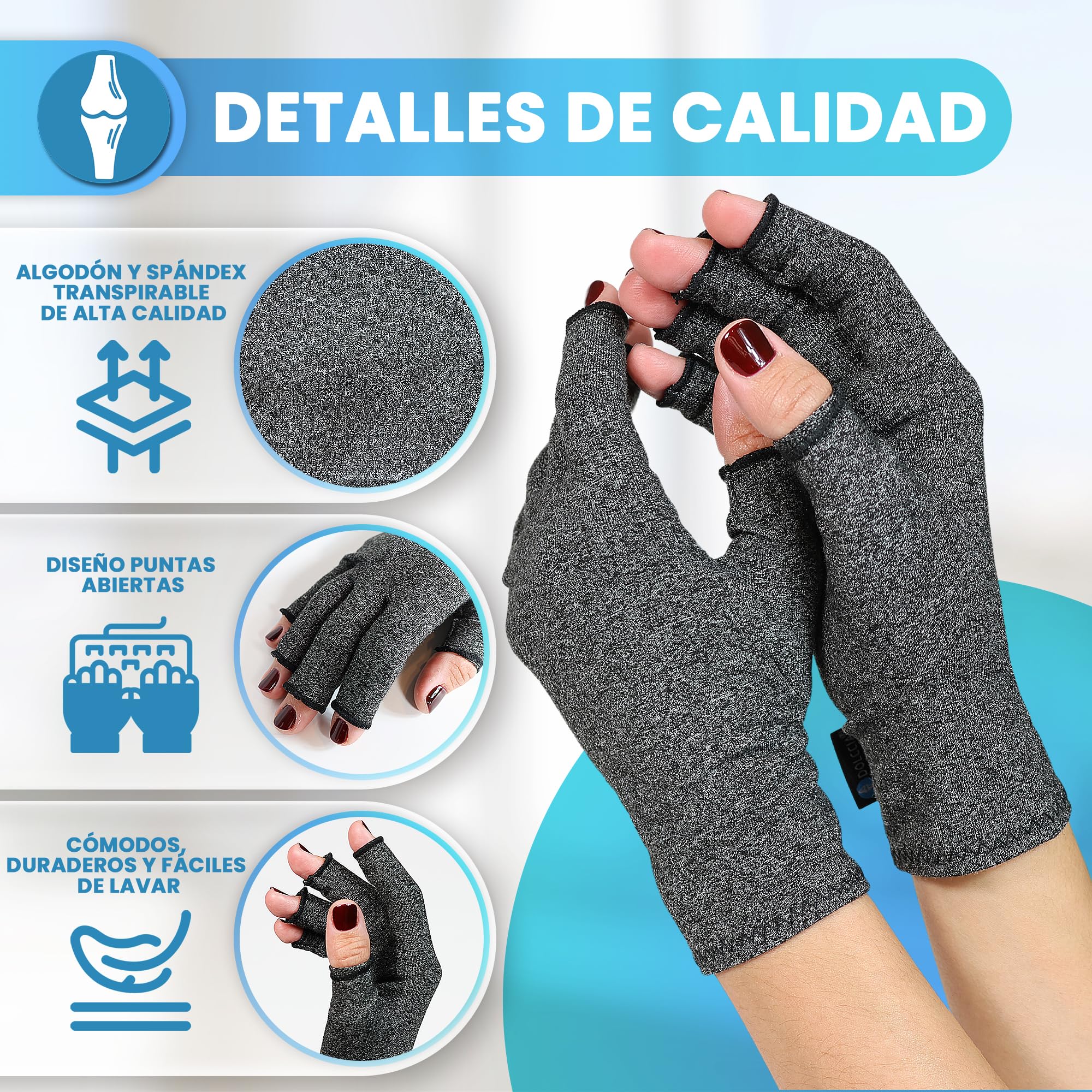 DOLCCIA Guantes de compresión artritis, Alivio para dolor de manos y artrosis, Mejora la hinchazón y circulación, 1 par mujer y hombre (S)
