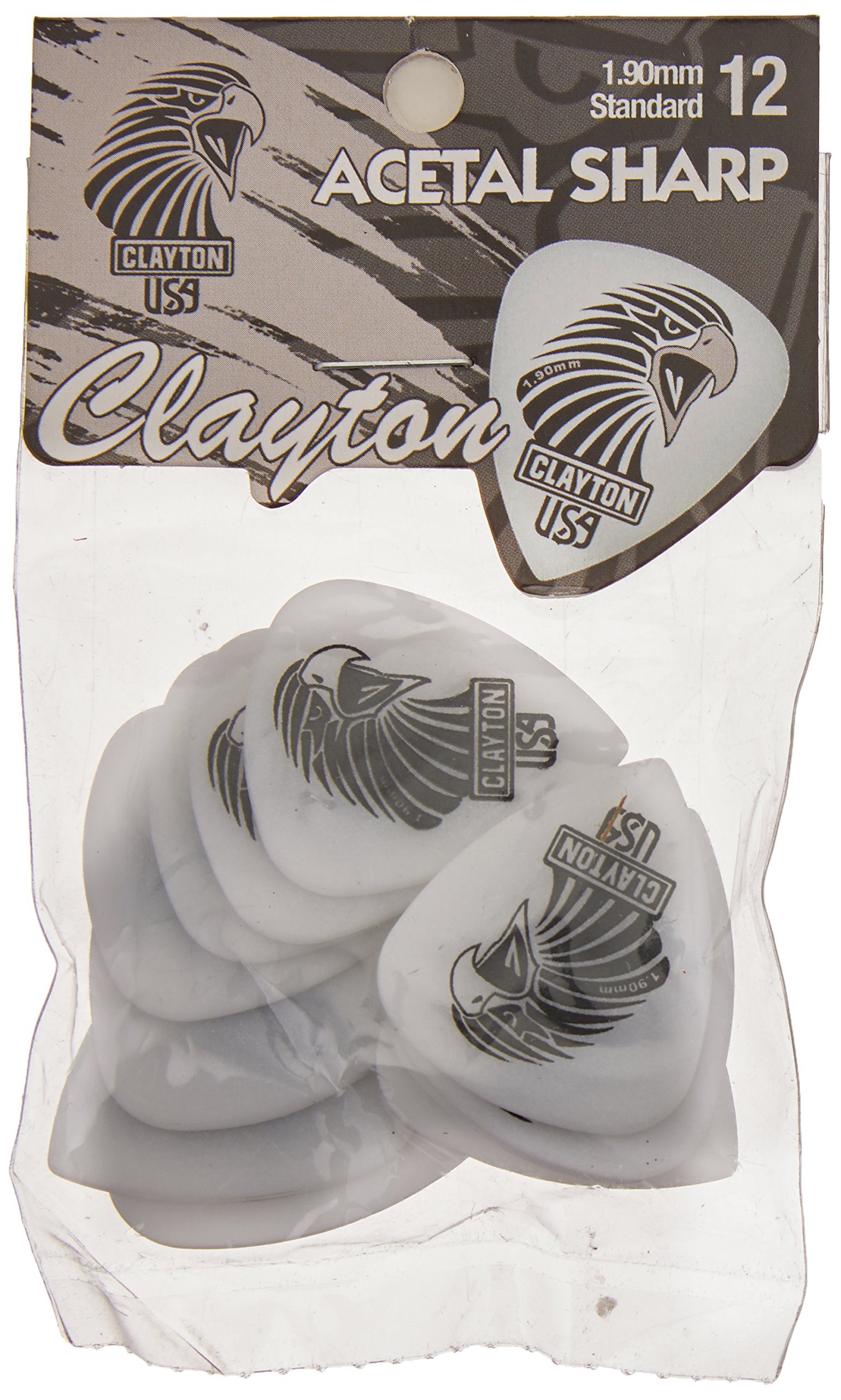 CLAYTONCSAS19012 Standard Sharp Acetal/Polymer Guitar Picks, 1.90 mm, Set of 12 Pieces