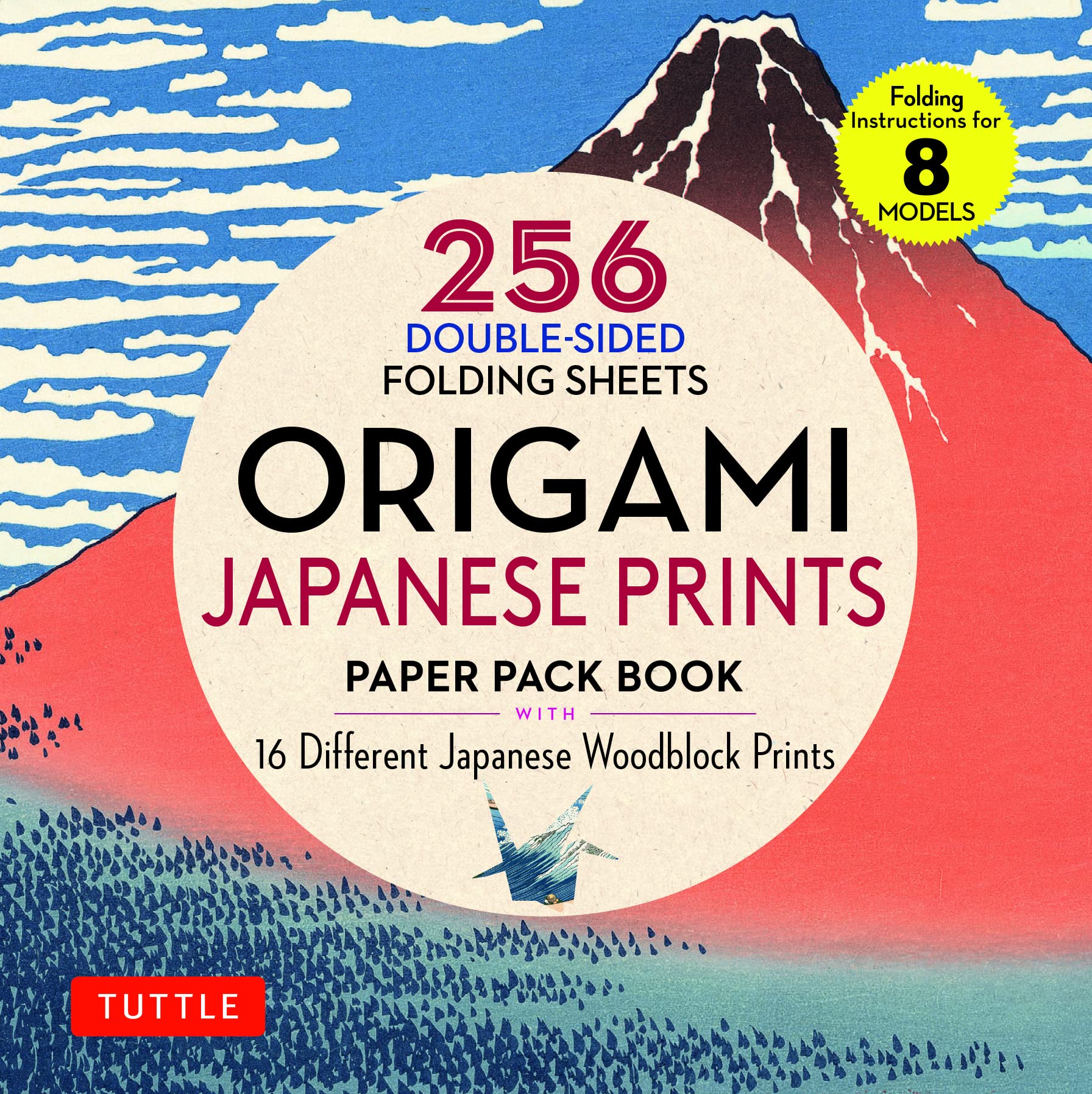 Origami Japanese Prints Paper Pack Book: 256 Double-Sided Folding Sheets with 16 Different Japanese Woodblock Prints with solid colors on the back (Includes Instructions for 8 Models)