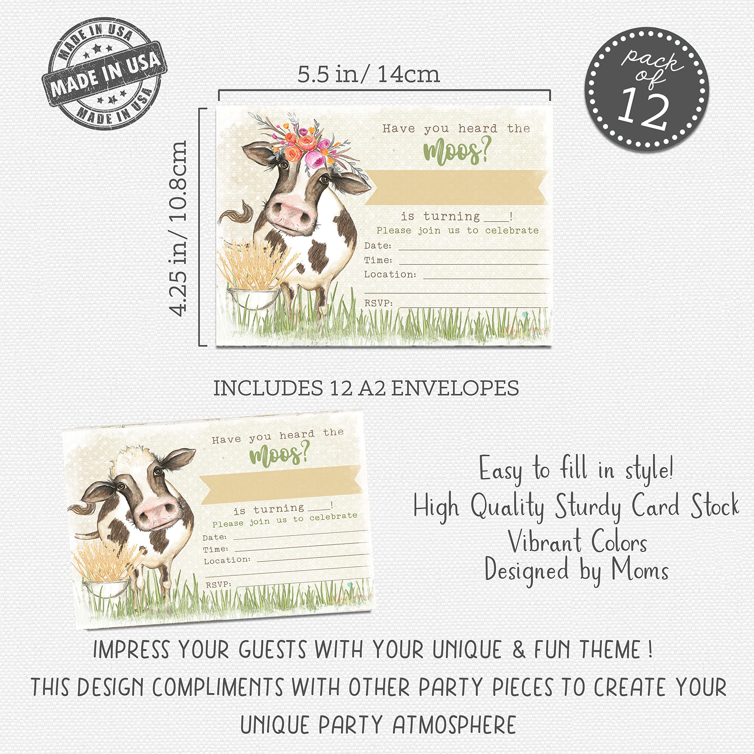 Amazon.com : Have You Heard The Moos? Cow Watercolor Themed Party  Invitation Invite Country Farm (Floral) : Home & Kitchen