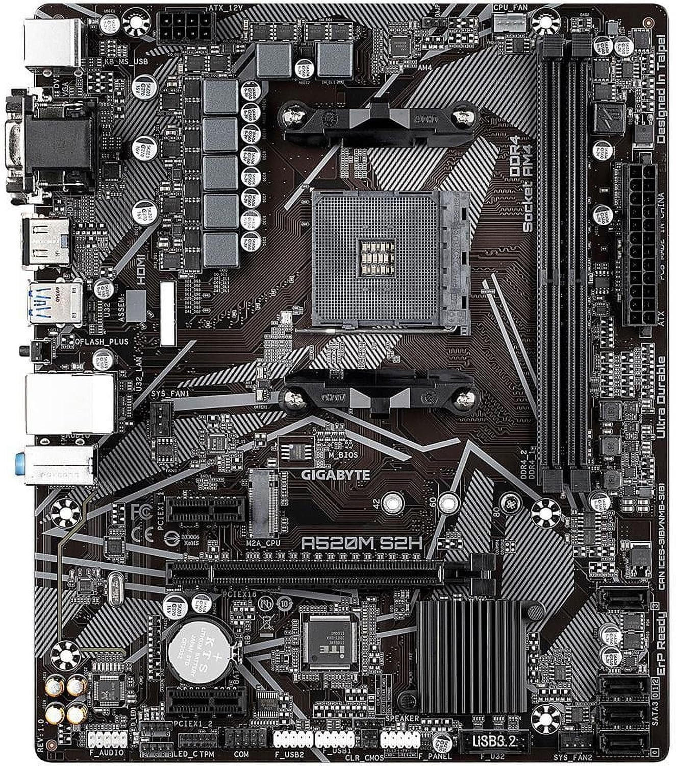 A520M S2H (AMD Ryzen AM4/MicroATX/4+3 Phases Digital PWM/Gigabyte Gaming GbE LAN/NVMe PCIe 3.0 x4 M.2/3 Display Interfaces/Q-Flash Plus/RGB Fusion 2.0/Motherboard)