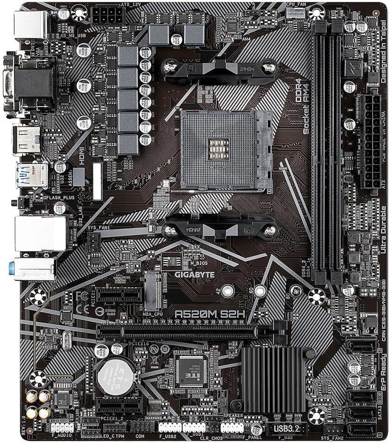 Gigabyte A520M S2H (AMD Ryzen AM4/MicroATX/4+3 Phases Digital PWM/Gigabyte Gaming GbE LAN/NVMe PCIe 3.0 x4 M.2/3 Display Interfaces/Q-Flash Plus/RGB Fusion 2.0/Motherboard)