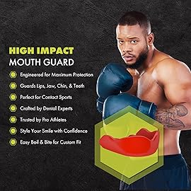 DAMAGE CONTROL High-Impact Mouth Guard - Sports Mouthguard for Boxing, Football, Hockey, Lacrosse & Basketball, Protects Teeth & Jaw, Protective Mouthpiece for Adults & Youth (Adult, Red)