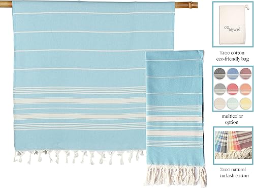 cotowel Juego de toallas de playa turcas de 39 x 71 pulgadas y toalla de mano de 19 x 43 pulgadas con bolsa de viaje de secado rápido sin arena
