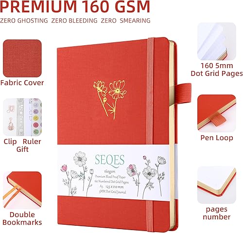 Miniatura 82 de A5 Bullet Dotted Journal Notebook 160gsm Thick Bleedproof Paper, Lay Flat Binding, 160 Numbered Pages Hard Cover Dot Grid Notebook/Bullet