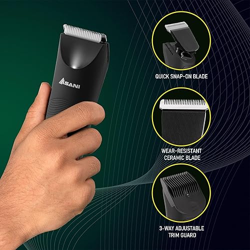 Miniatura 5 de Asani Upkeeper - Recortadora de pelo corporal para hombre, herramienta de aseo recargable con hoja de cerámica, luz LED, diseño impermeable,