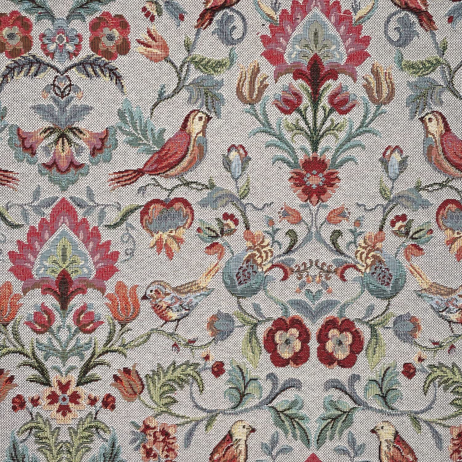 Tapestry Fabric - Medium Heavyweight Upholstery & Soft Furnishing Material - 'William Morris Bird & Flower Design -Silver Grey - Per Metre