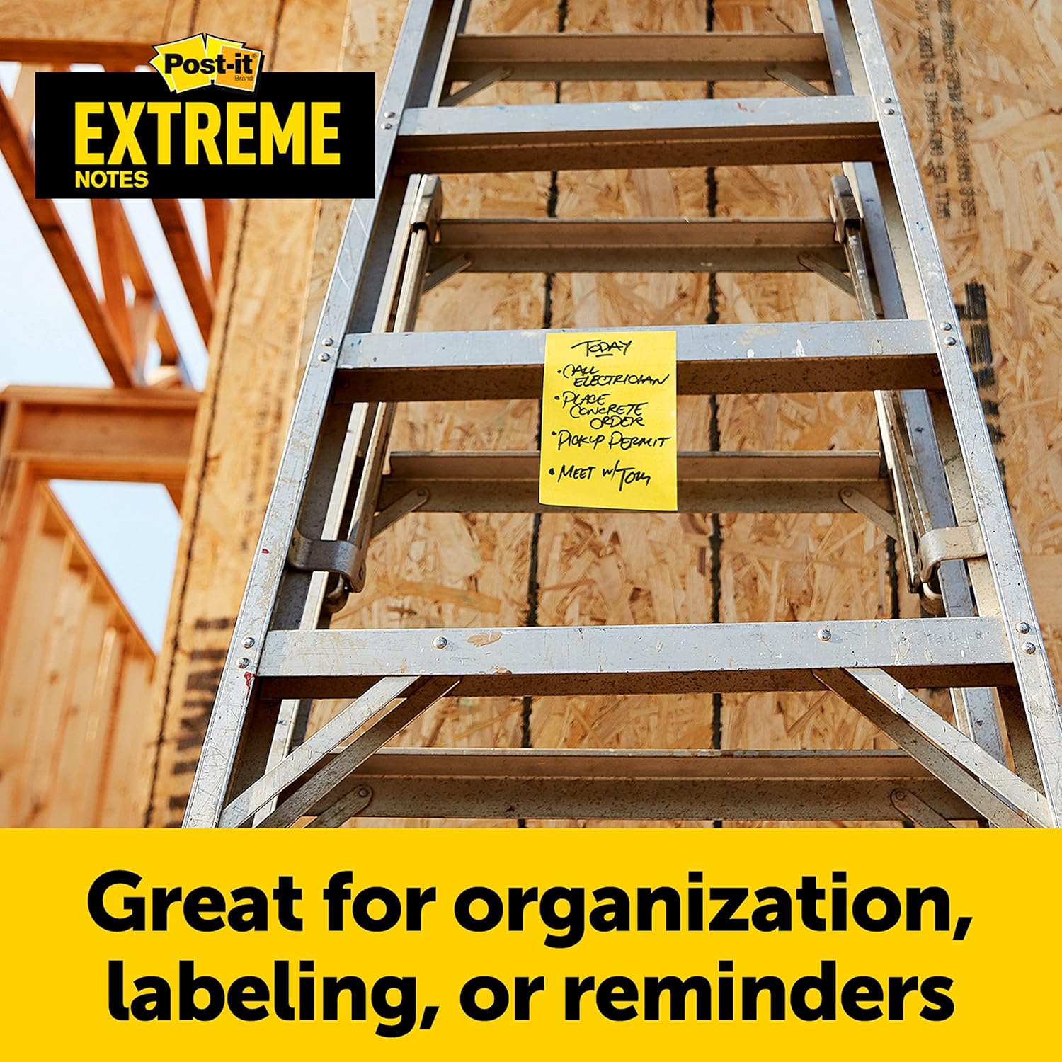 Post-it Extreme XL Notes, Works Outdoors, Works in 0-120 Degrees Fahrenheit, 100X The Holding Power, Orange, Yellow, Green, 25 Sheets per Pad, 9 Pads/Pack (EXT456-9CT)