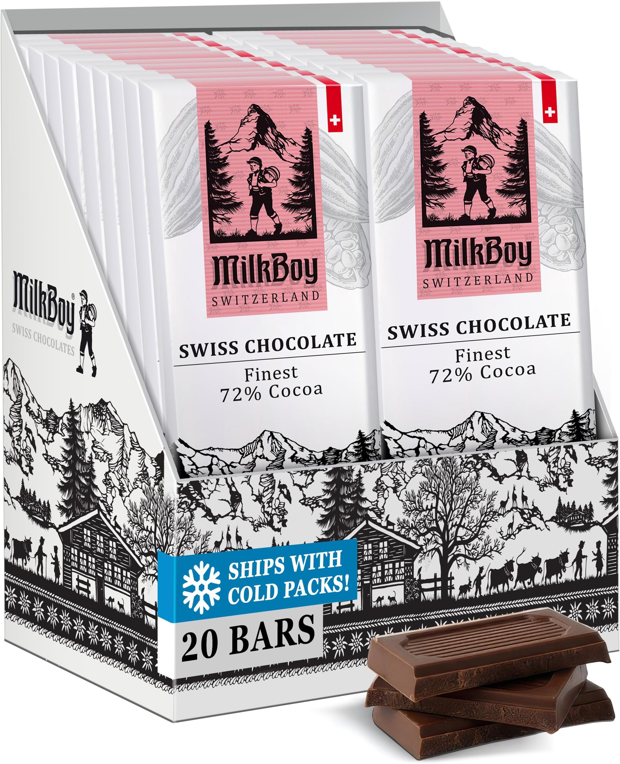 Dark Chocolate Bars, 72% Cocoa - 1.4 oz, 20 Pack