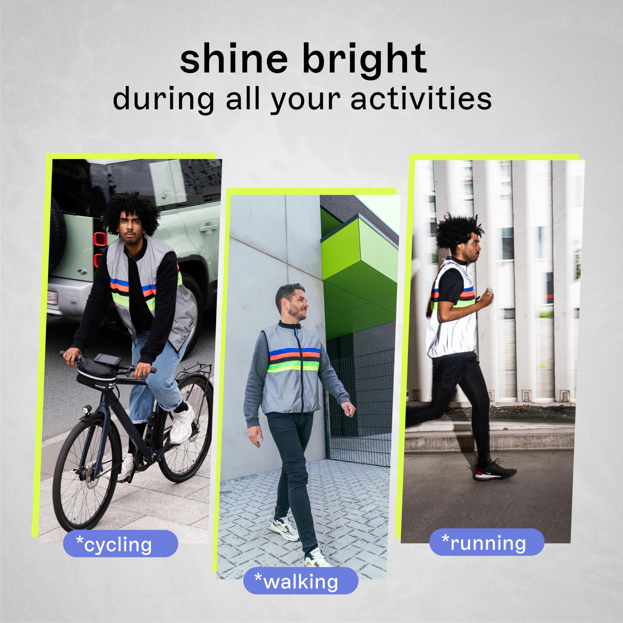 gofluo. - Chaleco reflectante Darkchamp - Chaleco reflectante - Chaleco reflectante - Visible en la oscuridad para excursionistas, correr, bicicleta - Grey Reflective -, gris, L