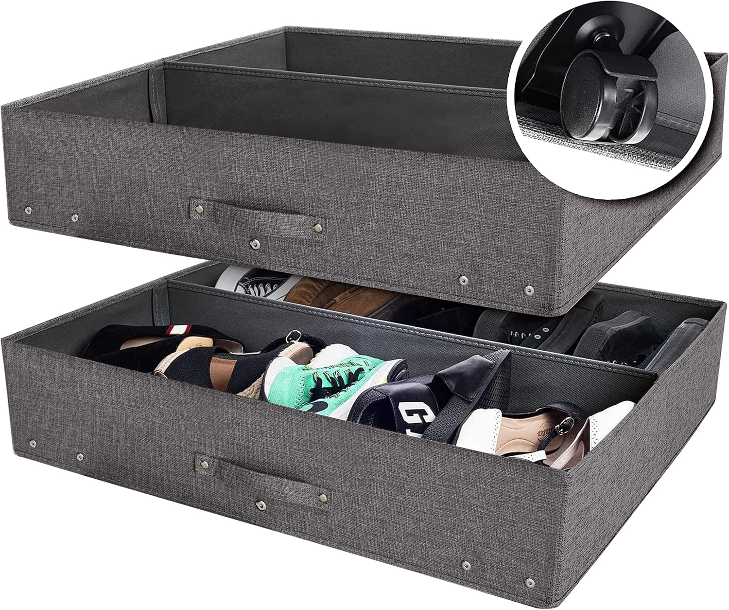 storageLAB 2-Pack Underbed Storage Container & Closet Organizer - Drawers on Wheels, End Storage Bin, Open Top Design - Under Bed Drawers