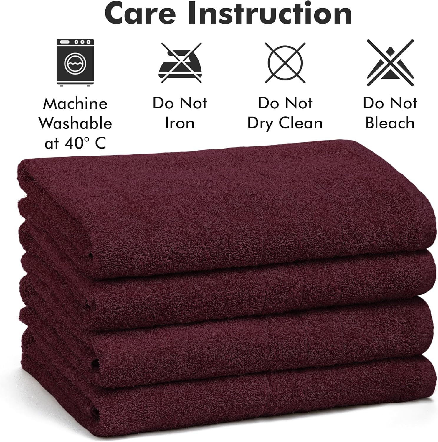 Bath Towels Set of 4 – 100% Cotton Burgundy Extra Large Towels for Bathroom, Spa Use (55x28 in) – Super Soft and Quick Dry Large Bath Sheets for Adults