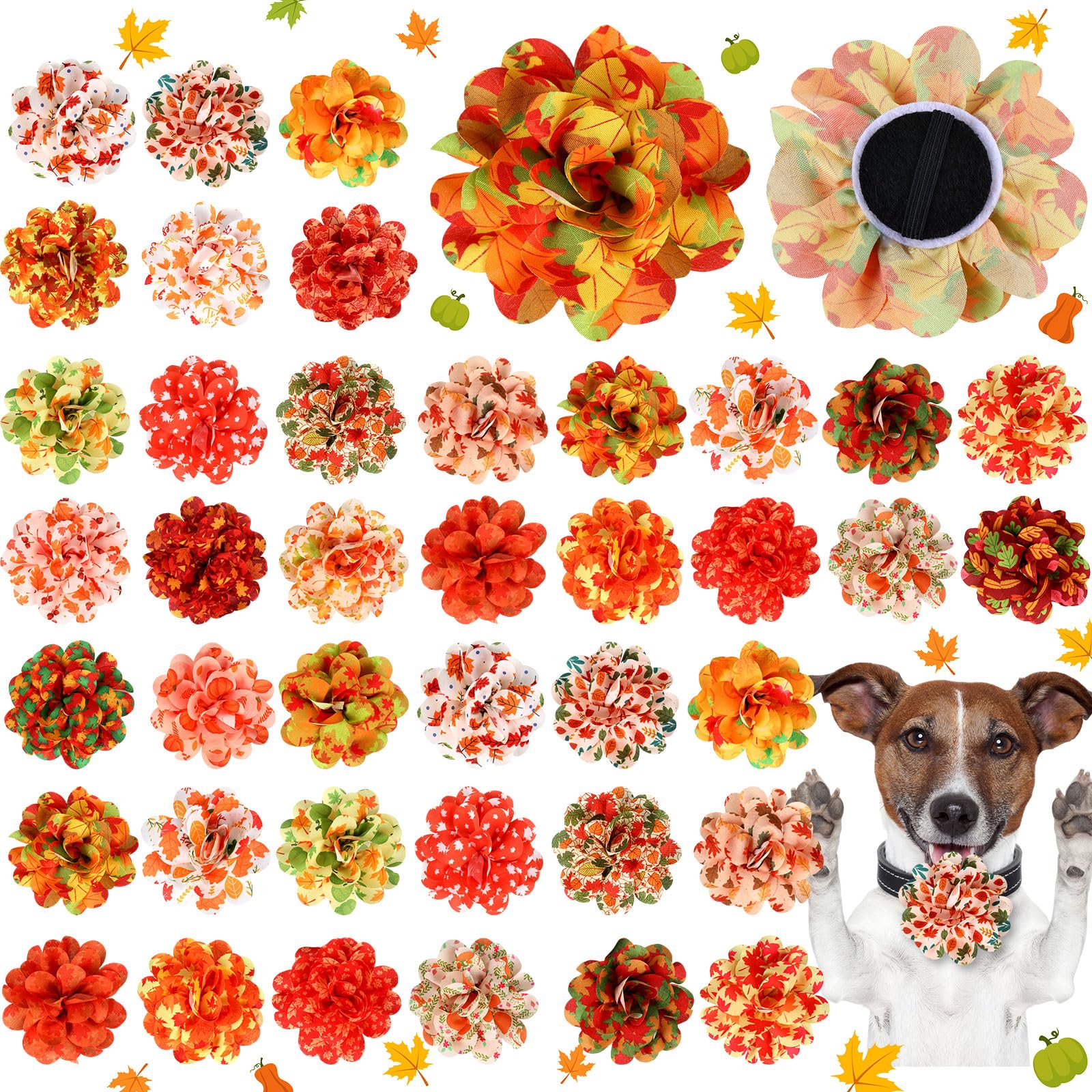 50 Pieces Fall Dog Collar Flowers Bulk Maple Leaves Dog Charms