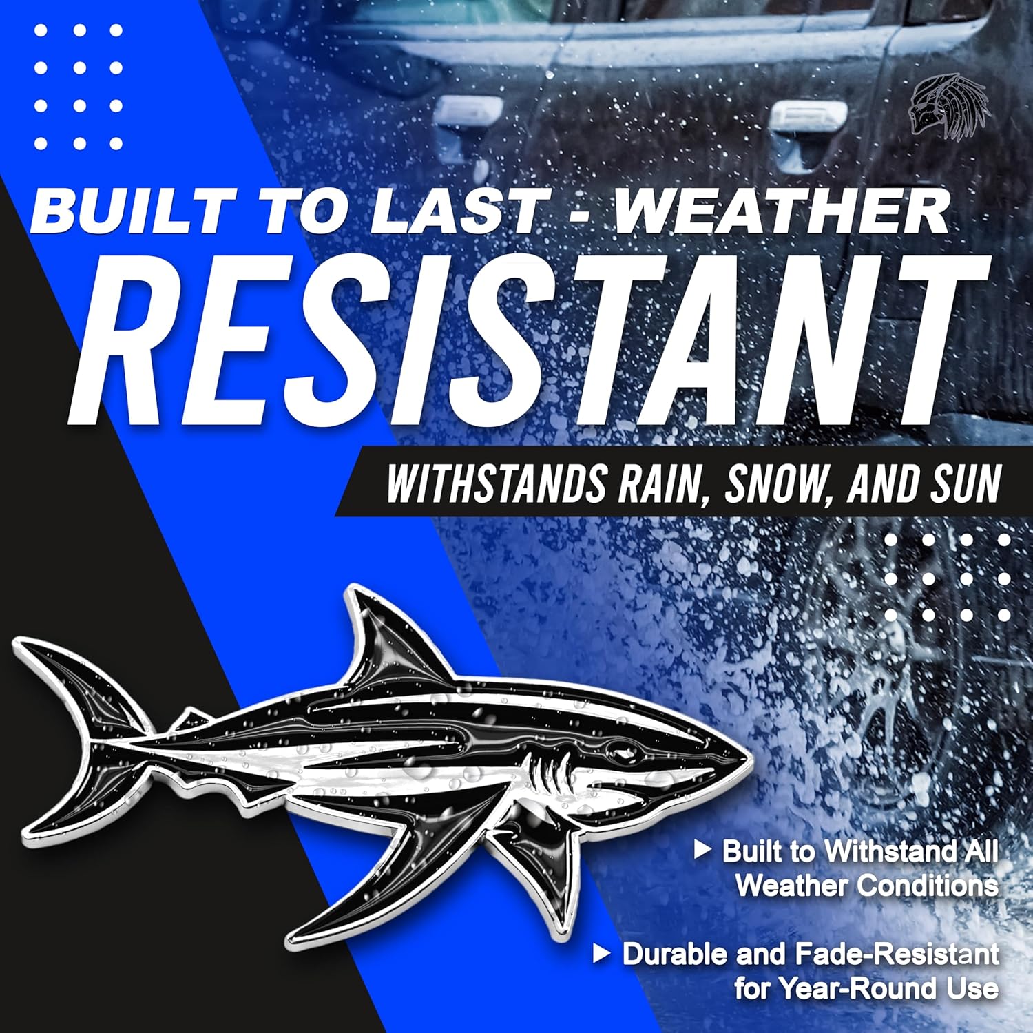 Shark Emblem 3D Fish Badge – Custom Car Sticker for Car, Truck, SUV, Trunk, Hood, Fender – Set of 2 (Chrome)