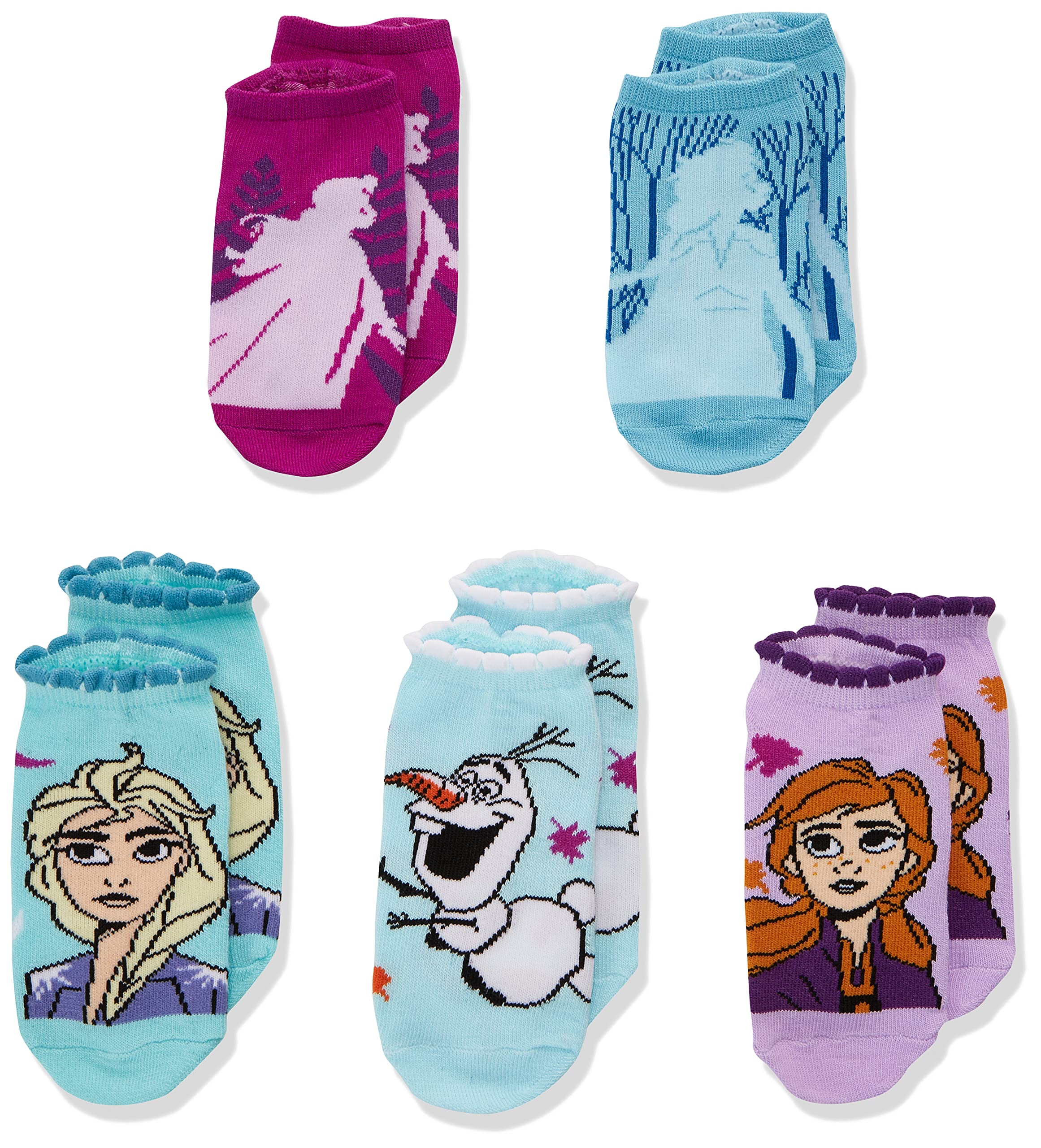 Disney Girls' Frozen 5 Pack No Show, Blue Sherbet 2, Fits Sock Size 6-8.5 Fits Shoe Size 7.5-3.5
