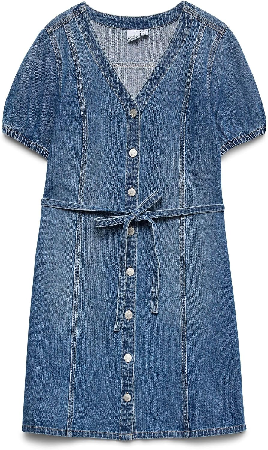 VERO MODA Vmjanet SS V-Neck Short Denim Dress Noos Vmjanet Noos - Abito Corto con Scollo a V, in Denim Donna (Pacco da 1)
