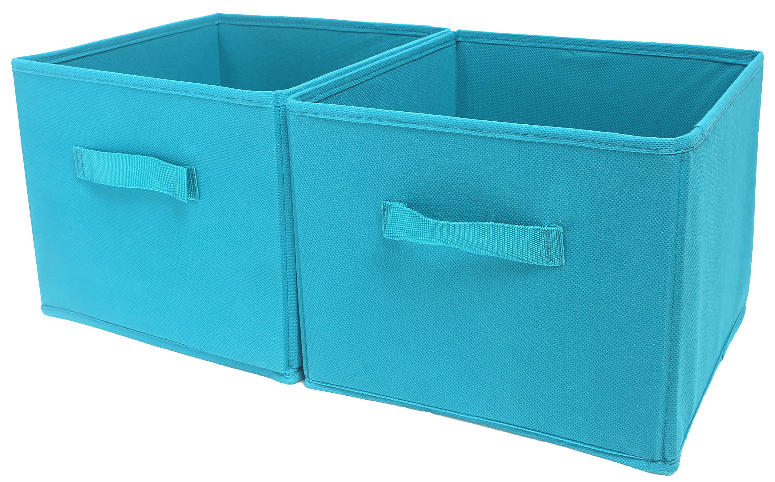 Amelitory Foldable Storage Cube Bins Organizer with One Handle Drawers for Home Nursery Fabric Set of 2 Lake Blue
