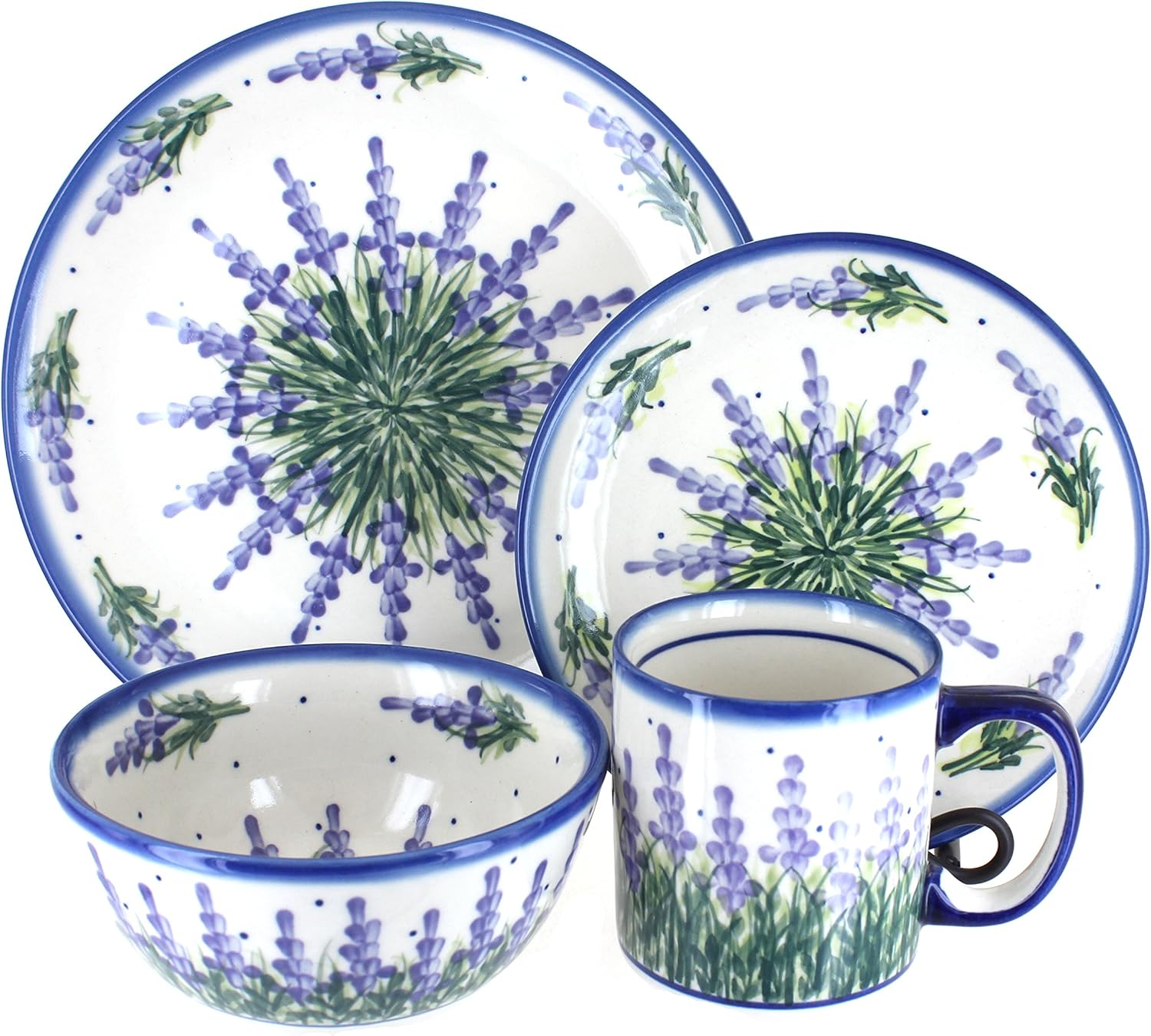 Blue Rose Polish Pottery - Winter Forest 4 PC Place Setting - Service for 1 - Green - 1 Place Setting - Ceramic Dinnerware Set, Unique Christmas Gift & Festive Tableware