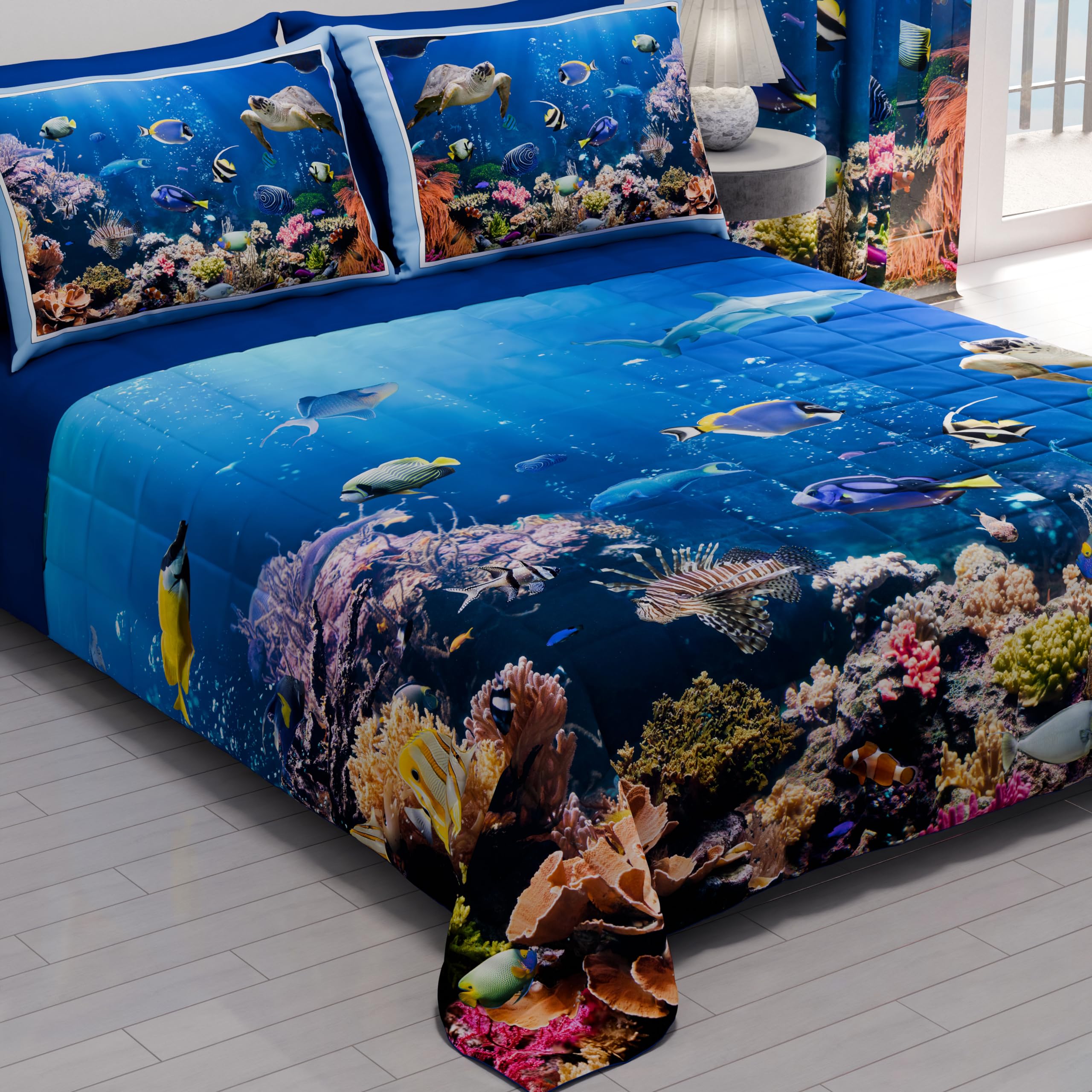 PETTI Artigiani Italiani - Copriletto Matrimoniale Estivo 260x270cm 100 g/m² Double Face, Trapuntino Matrimoniale Primaverile, Trapunta Leggera, Acquario, 100% Made in Italy