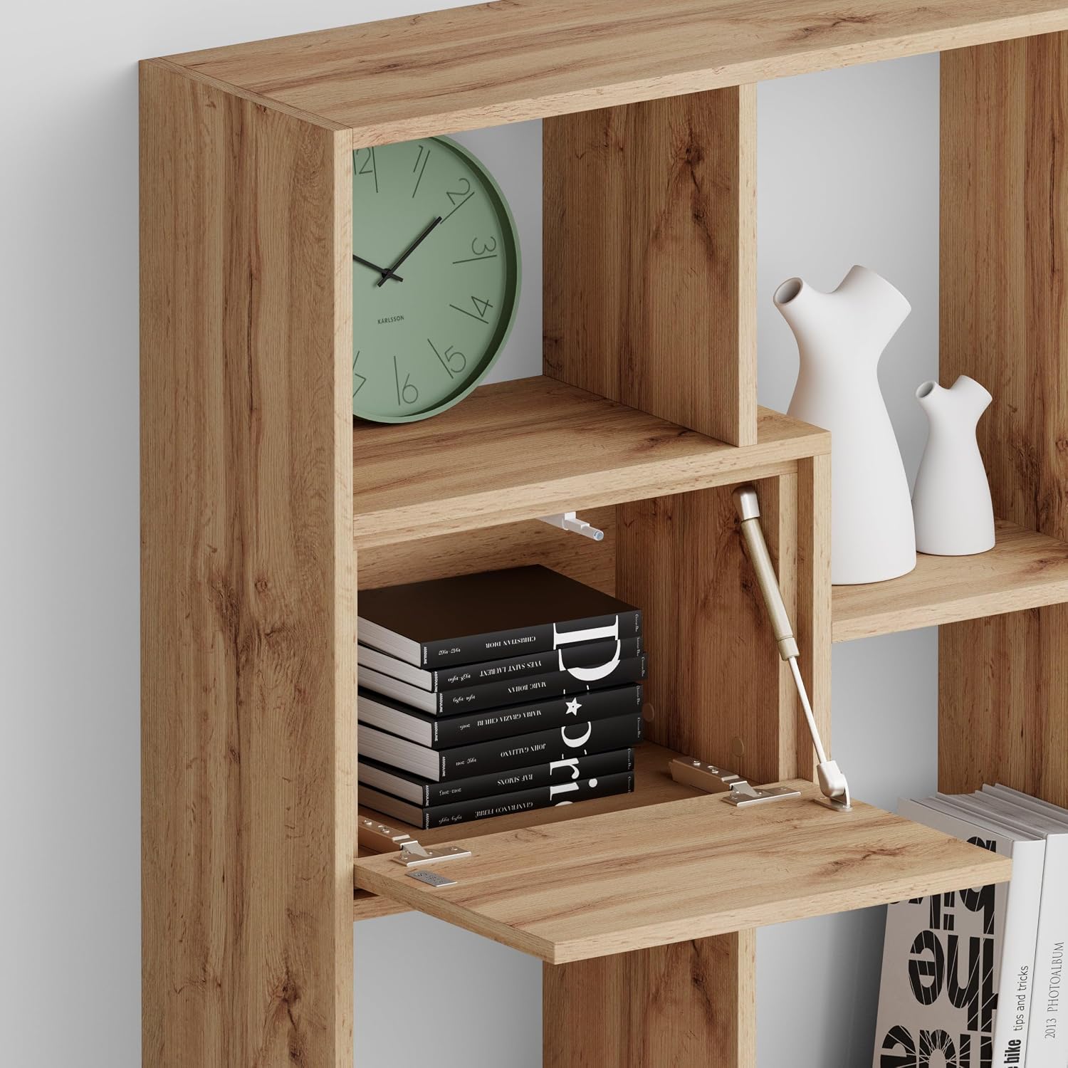 Mobili Fiver, Iacopo L Bookcase with Panel Doors (63.3 x 123.9 in), Rustic Oak, Made in Italy