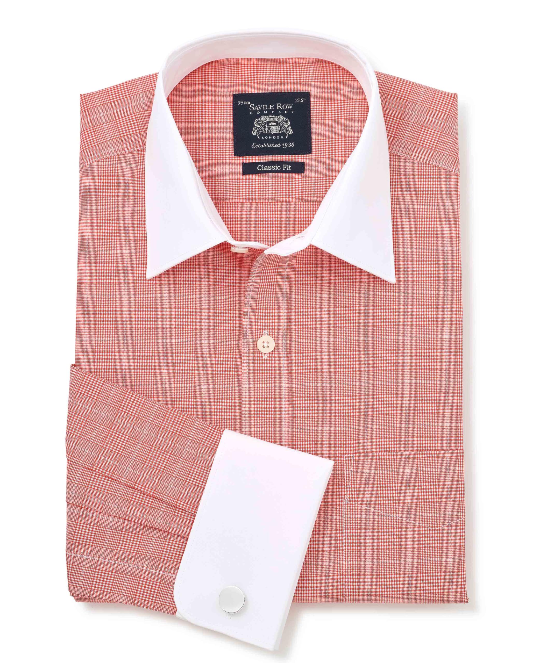 THE SAVILE ROW COMPANY LONDON Men's Classic Fit Cotton Poplin Double Cuff Winchester Formal Shirt - Red Prince of Wales Check - 16.5" Collar