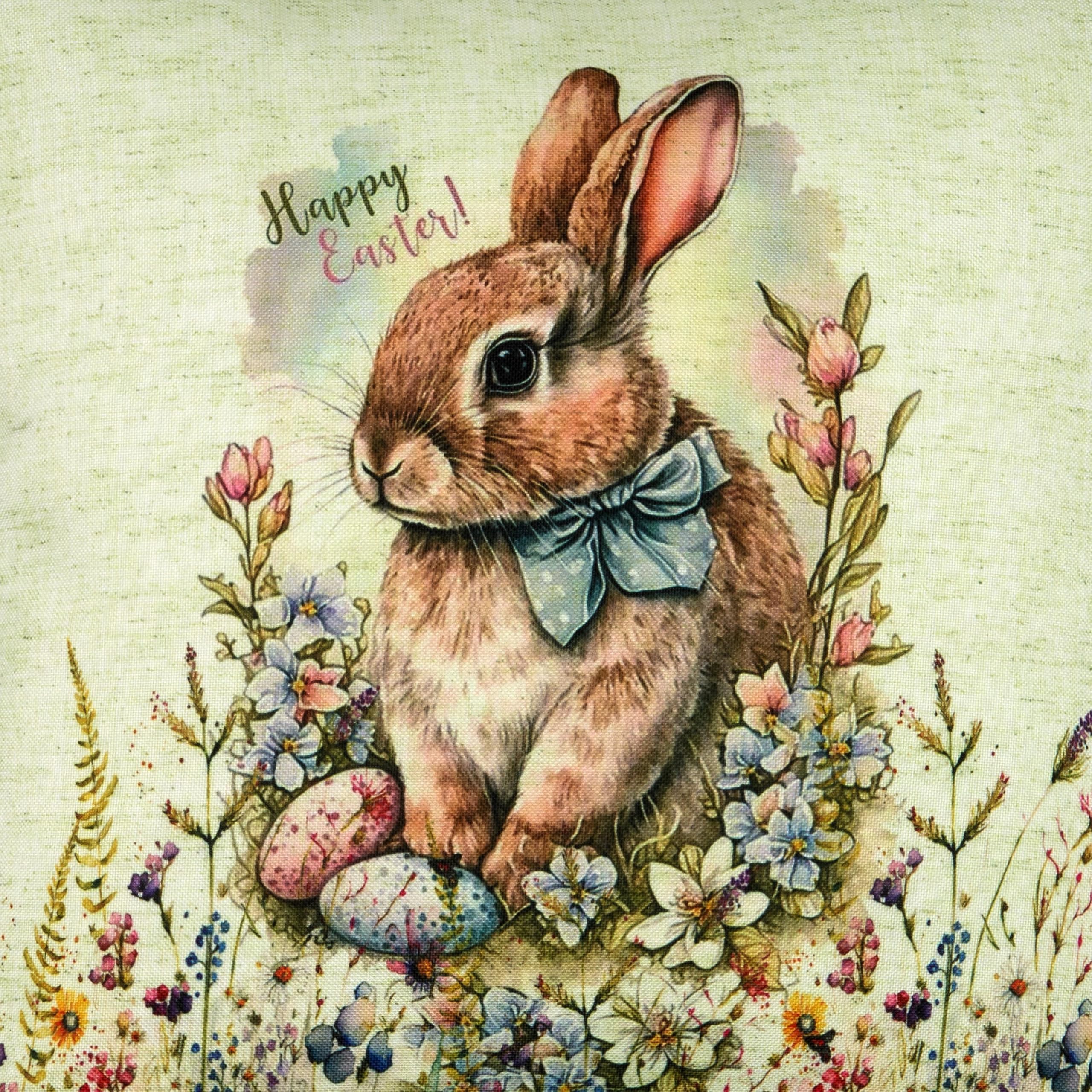 Raebel OHG Kissenbezug Ostern 40x40 Happy Easter Kissenhülle Osterkissen Kissen Dekokissen Hellgrün Landhaus Frühling Stoff Waschbar Küche, Haushalt & Wohnen