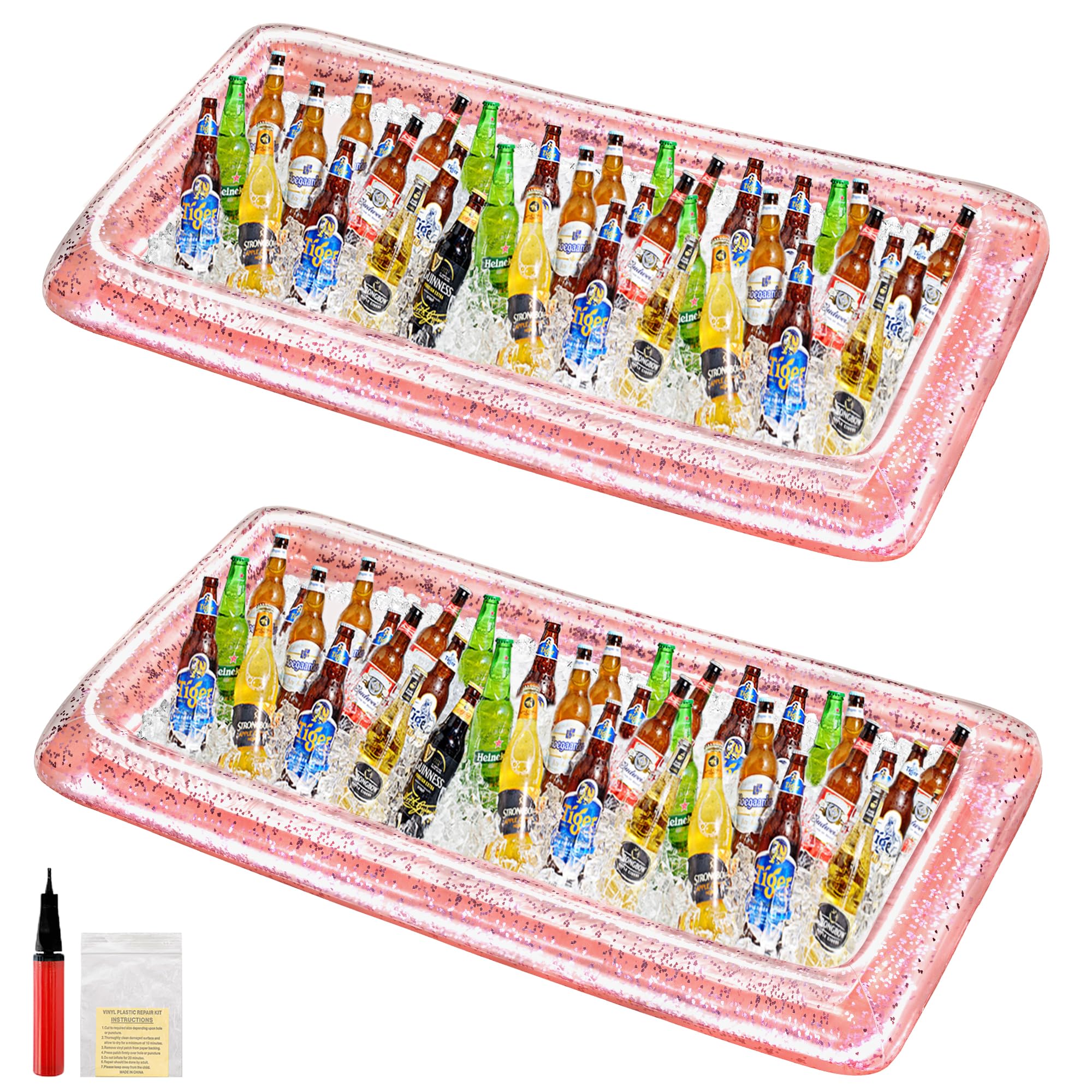 HBlife 2 PCS Inflatable Serving Bar, Inflatable Buffet Cooler for Outdoor Party, BBQ, Luau, Salad Ice Tray Food Drink Containers with Drain Plug and 1 Hand Air Pump,