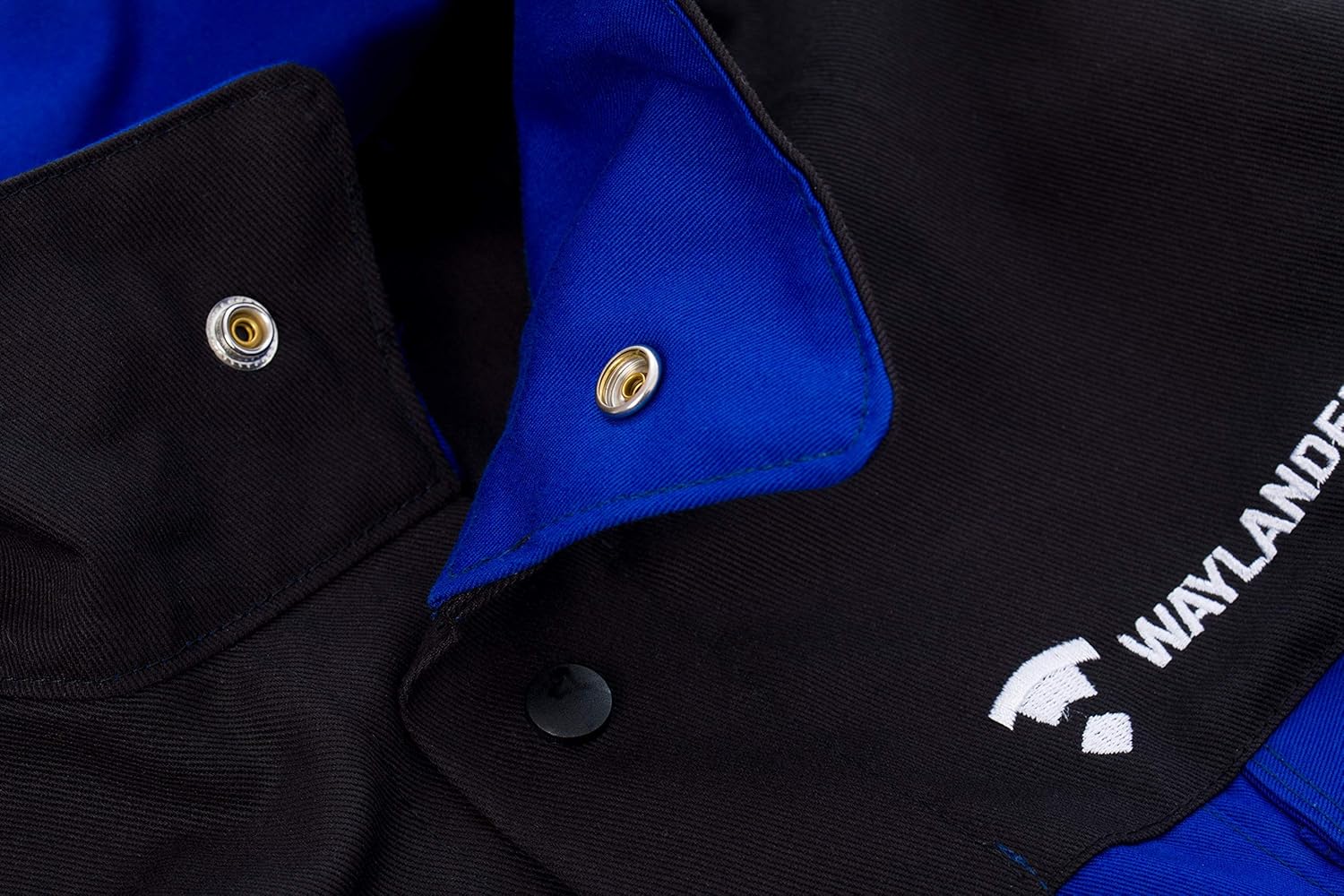 Waylander Flame Resistant FR Cotton Welding Jacket with Snap Button Front and Wrist Closures - Black/Blue (XXX-LARGE)