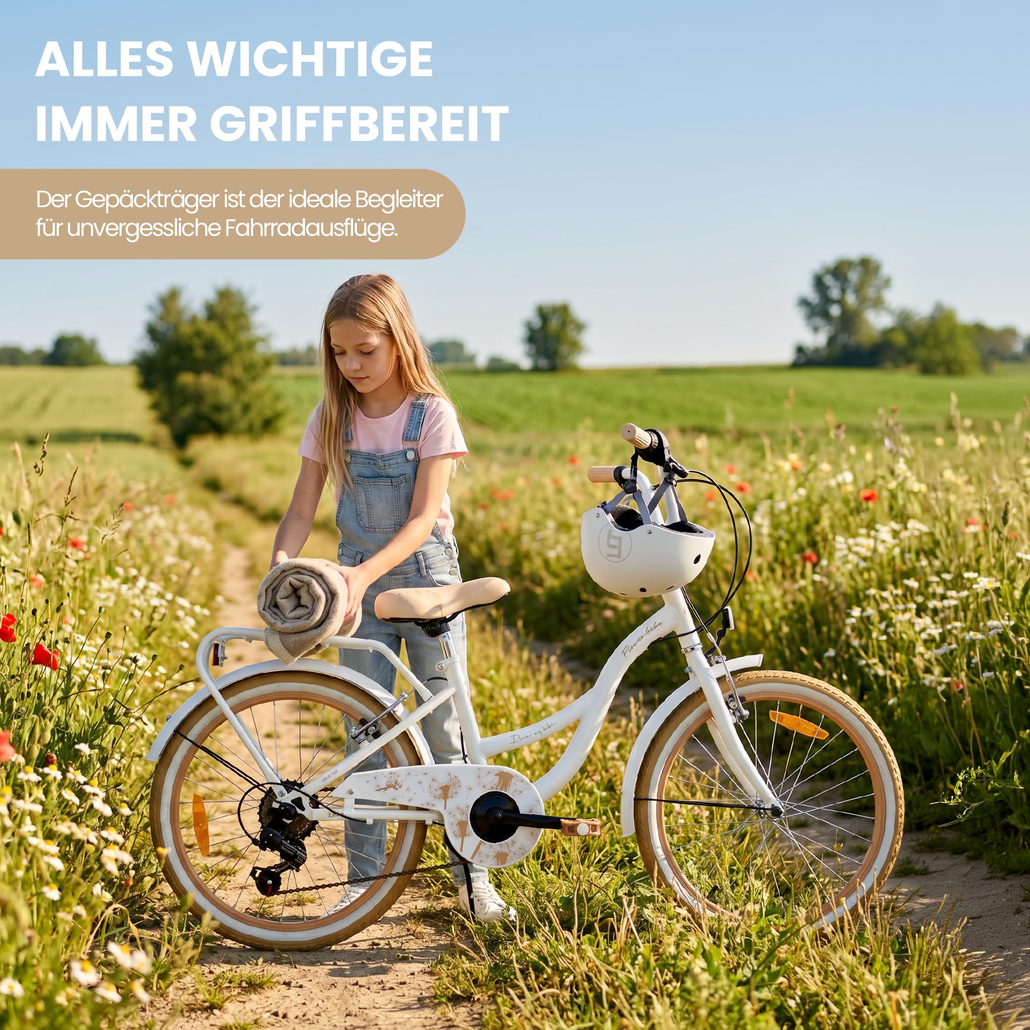 sun baby Mädchenfahrrad 20 Zoll Flower Bike Radgröße zur Auswahl 6 Gang Shimano Kinderfahrrad Kinderrad für Mädchen von 6 bis 10 Jahre verstellbare