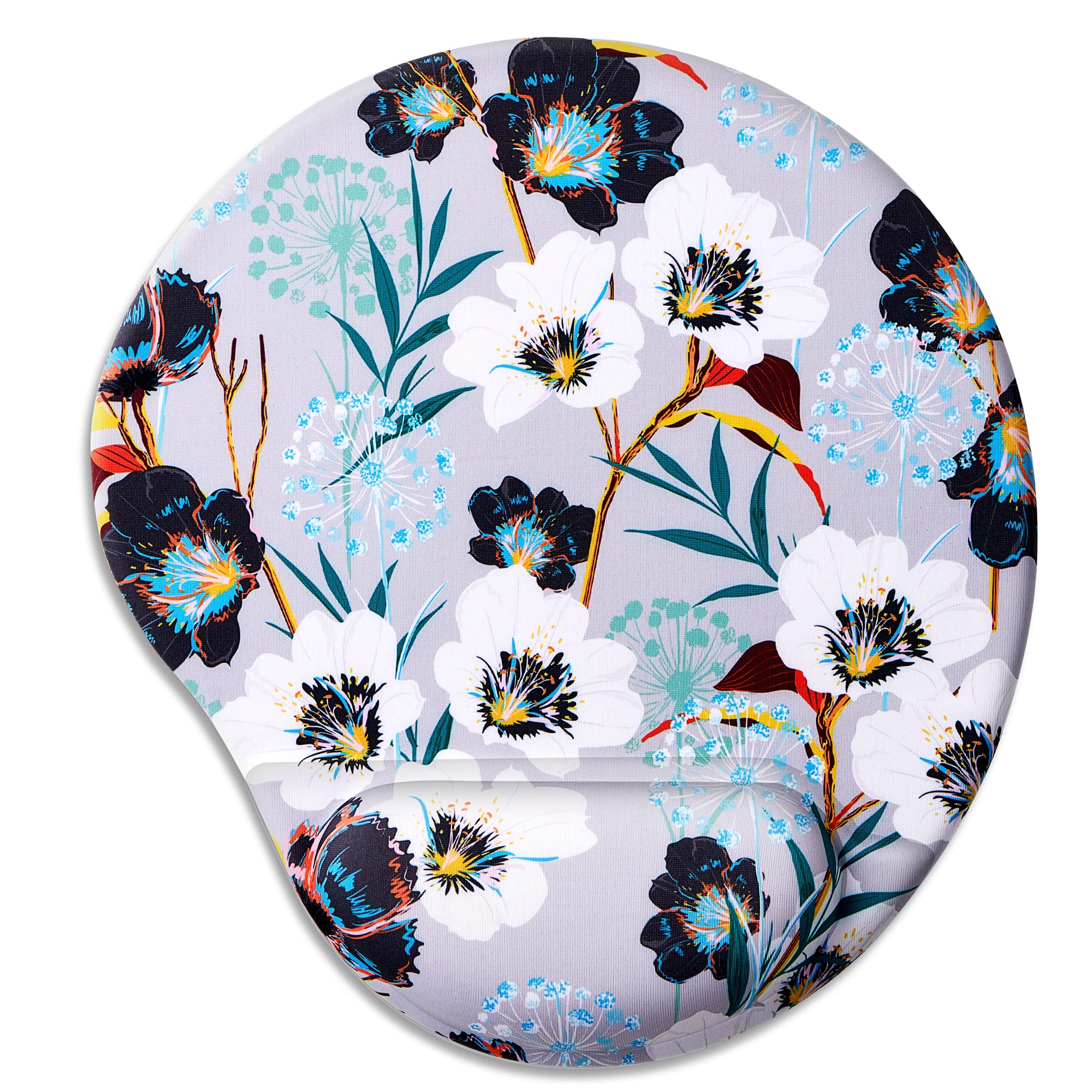 HODYXIN Ergonomic Mouse Pad with Wrist Support Cute Mouse Pads with Wrist Rest,Comfortable Mouse Pad for Home Office Gaming Working Computers Laptop Pain Relief with Non-Slip PU Base (Grey Floral) — image 1