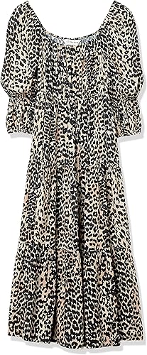 Miniatura 6 de The Drop Keyla - Vestido midi escalonado de manga abullonada con cuello cuadrado para mujer