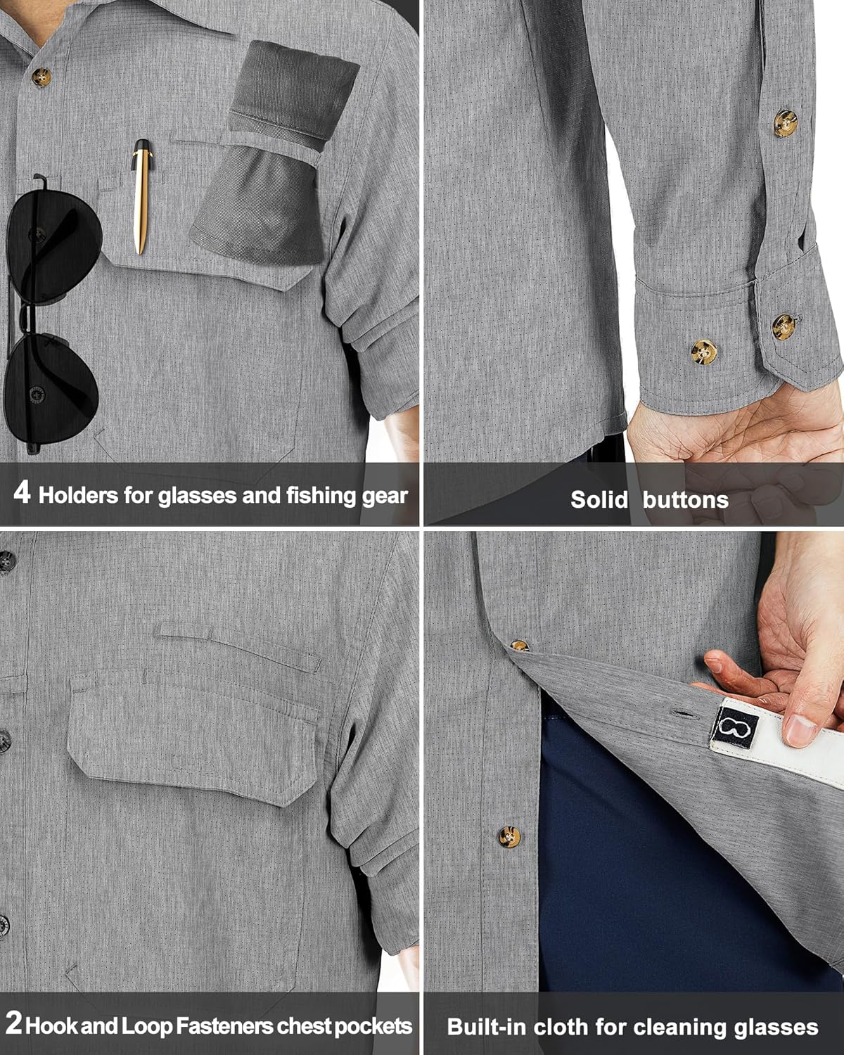 33,000ft Men's Long Sleeve Sun Protection Shirt UPF 50+ UV Quick Dry Cooling Fishing Shirts for Travel Safari Camping Hiking