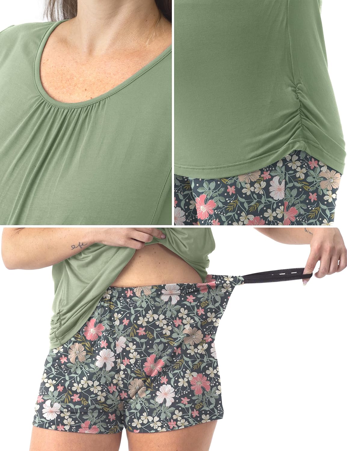 SUNNYBUY Womens Maternity Nursing Pajamas Set, Short Sleeve Breastfeeding Shirts，Pregnancy Shorts & Pants 3 Piece Nursing PJS - Image 5