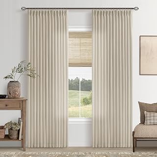 Oatmeal Pinch Pleat Semi Sheer Linen Curtains 84 Inch Long for Living Room