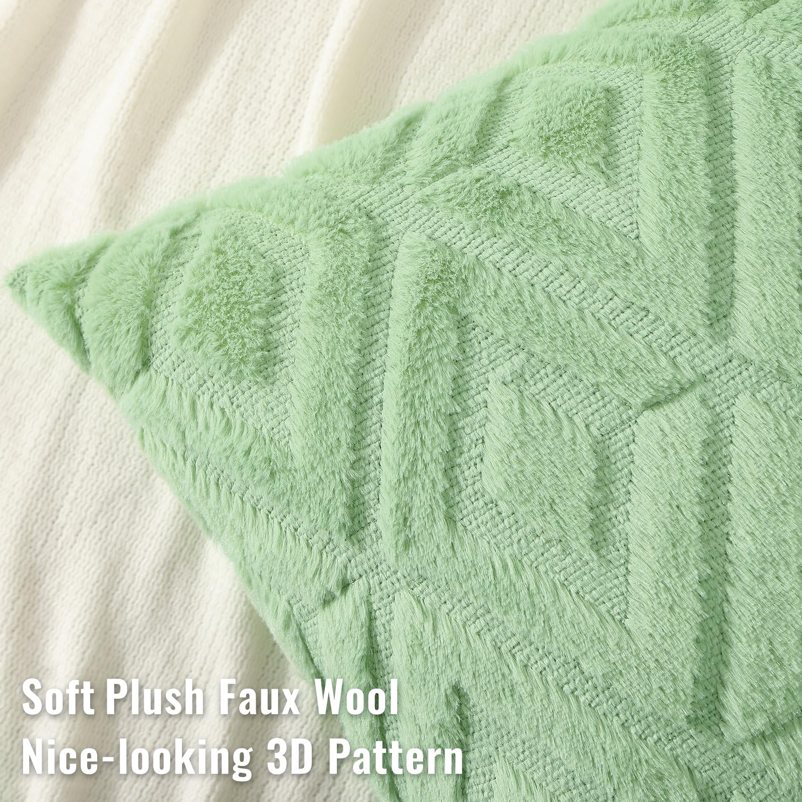 decorUhome Lot de 2 housses de coussin décoratives douces en fausse fourrure et laine pour canapé de printemps et canapé de printemps, 55 x 55 cm, vert sauge