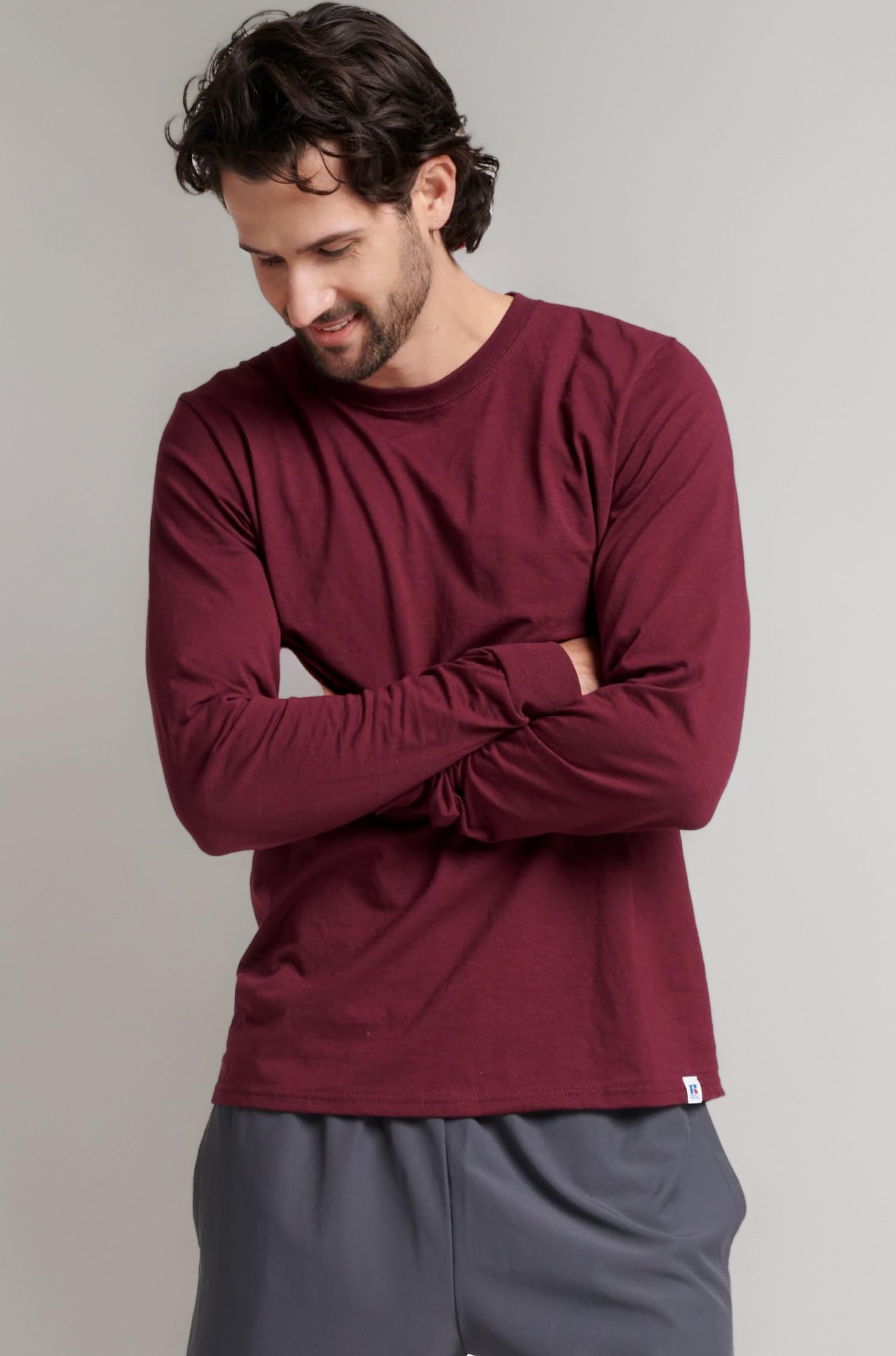 Russell Athletic Men's Essential Long Sleeve Tee, Maroon, M