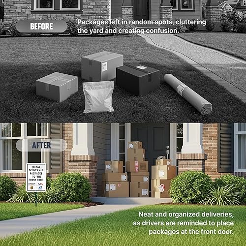 Miniatura 8 de SmartSign Letrero de patio con texto en inglés "Please Deliver All Packages to The Front Door" de 10 x 7 pulgadas, aluminio laminado a prueba de