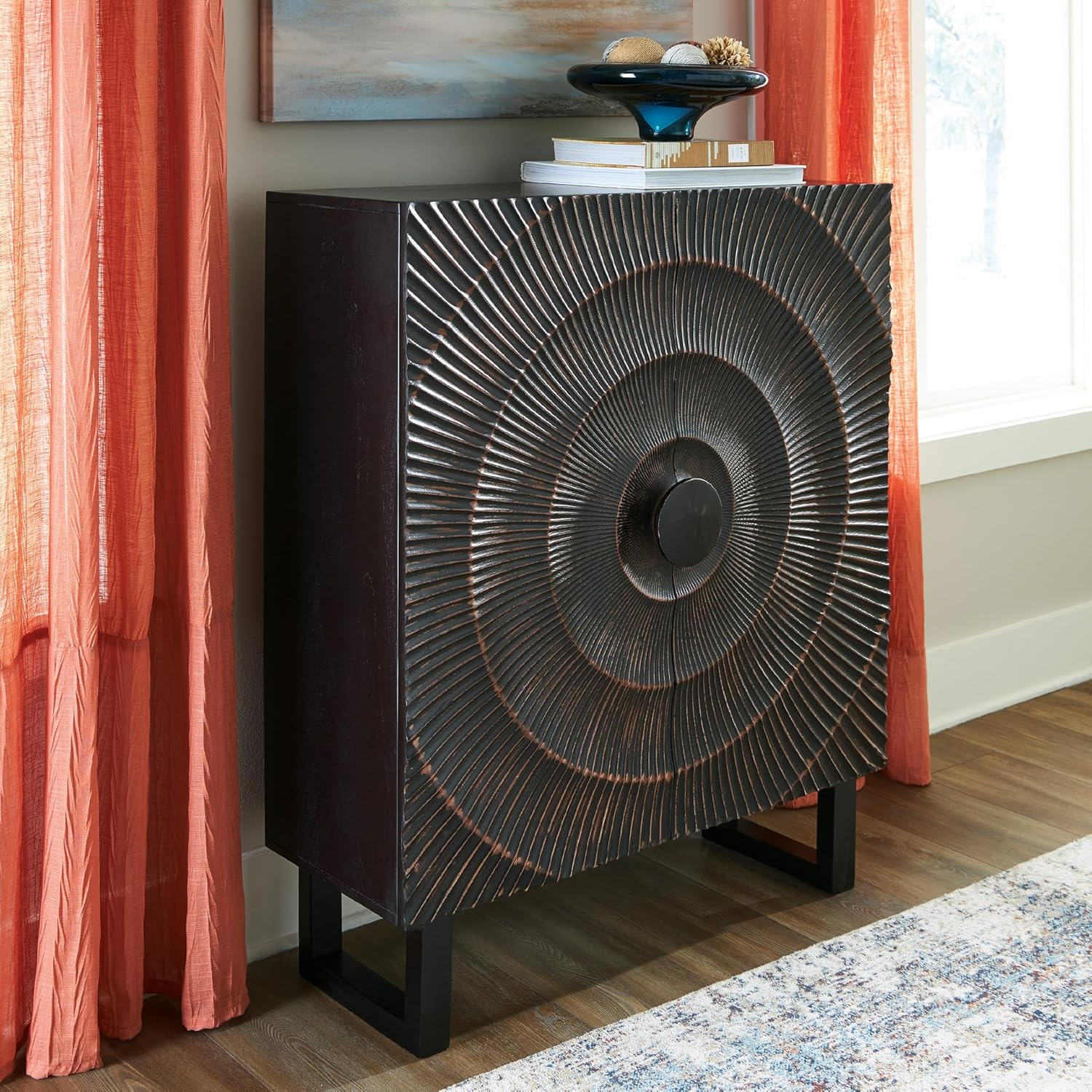 Signature Design by Ashley Fosterman Modern 2-Door Accent Cabinet with Fixed Shelves, Black