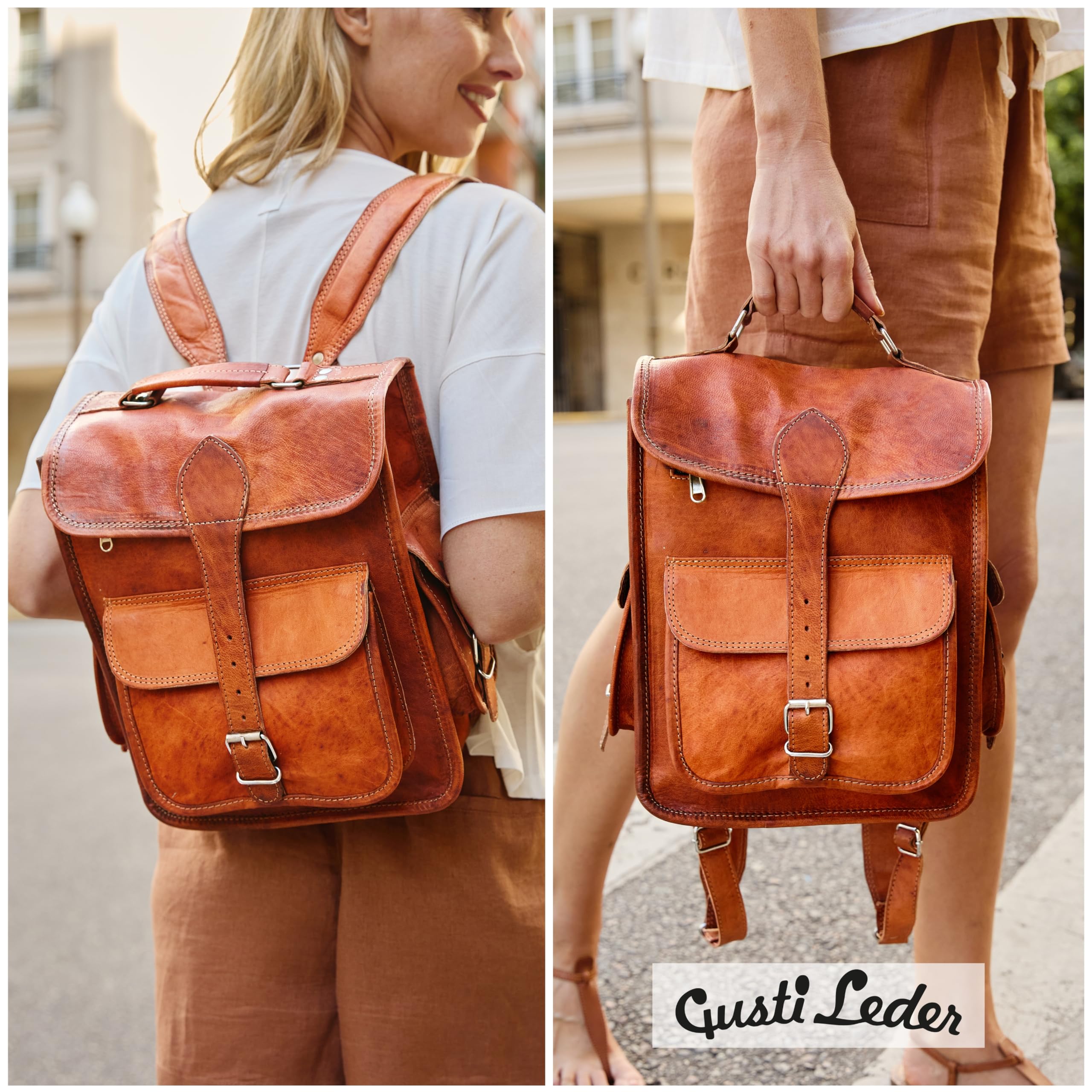 Gusti Zaino in pelle Leder da donna e da uomo – Zaino vintage realizzato a mano in vera pelle di capra, versatile come zaino per laptop in pelle, ampio spazio di stivaggio, design boho retrò