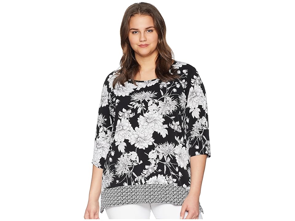 

Karen Kane Plus Plus Size Contrast Hem Handkerchief Top (Print) Women's Clothing