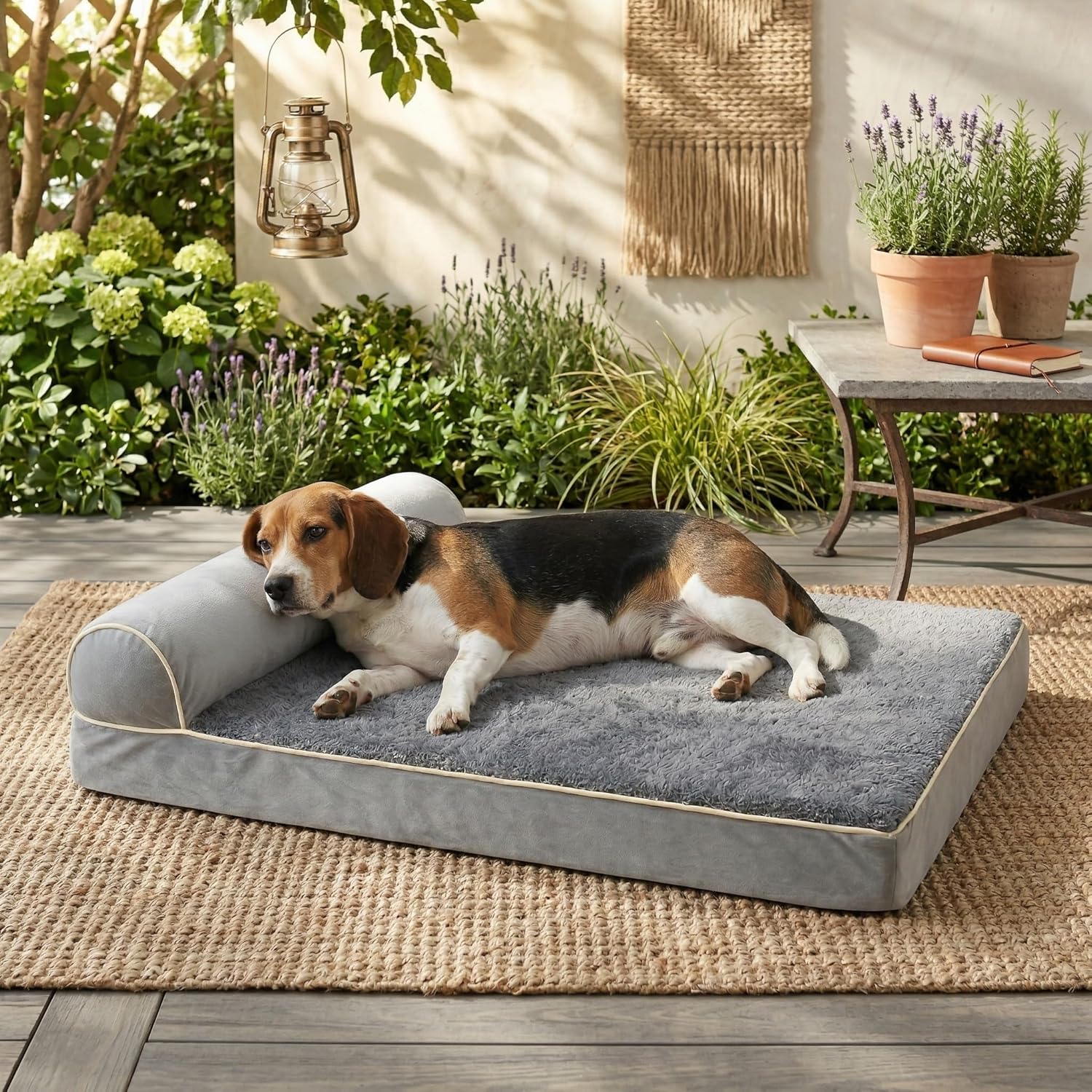 Orthopedic Dog Bed for Medium to Large Dogs 40 x 24Inch, Memory Foam Pet Bed with Pillow, Comfortable Dog Couch with Removable Washable Arctic Velvet Cover, Waterproof Non-Slip Bottom, Grey