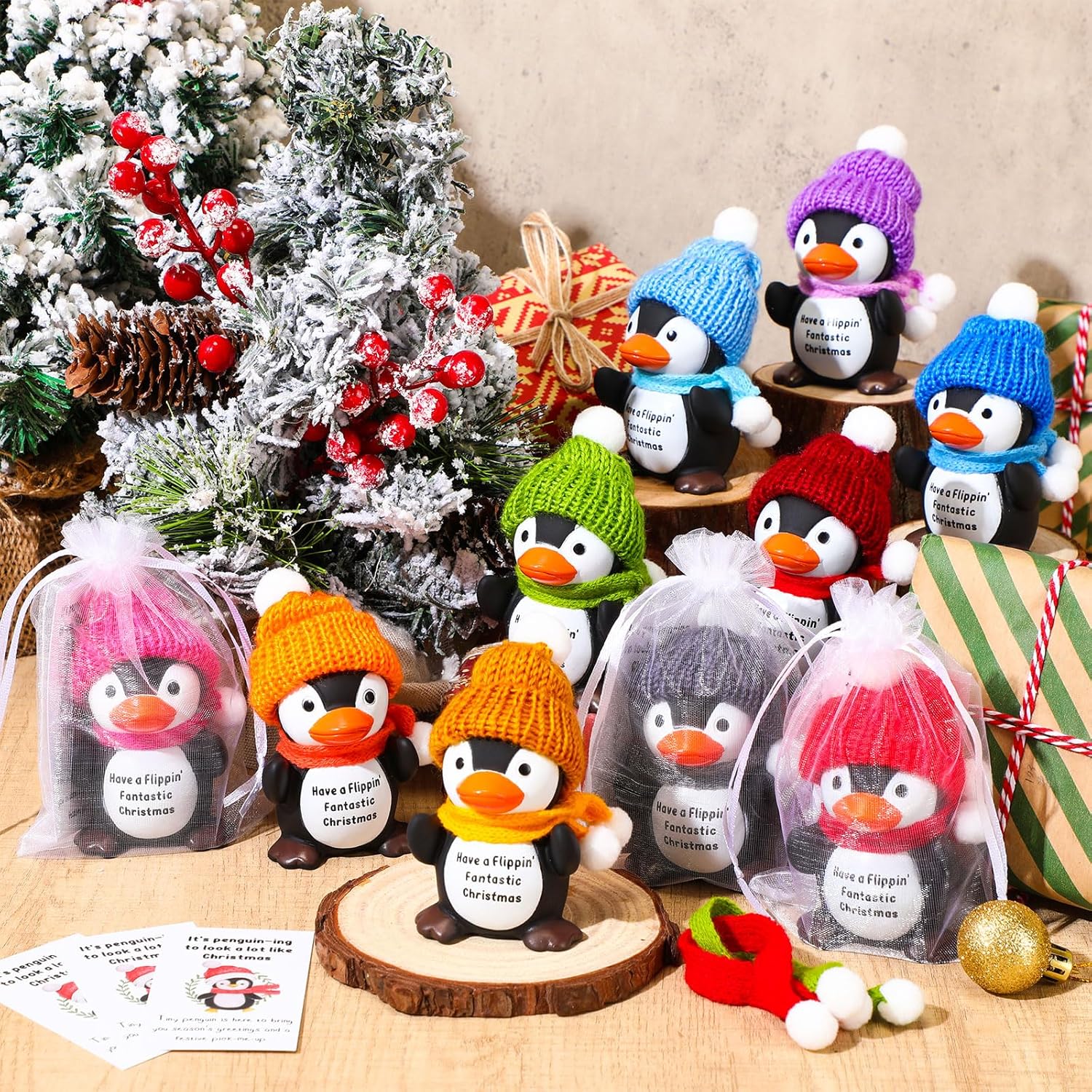 Liliful 30 Set Christmas Employee Appreciation Gifts Bulk for Coworkers Thank You Holiday Gift for Team Staff Volunteer Teachers Inspirational Small Penguins with Card Xmas Prizes Party Favors