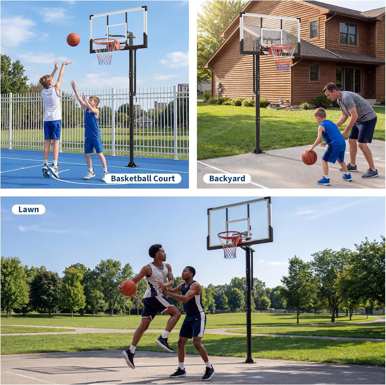 Garvee 54 Inch In Ground Basketball Hoop Outdoor 7.7-10FT Adjustable Height with Crank, in-Gound Basketball Goal System with Shatterproof PC Backborad and Solid Steel Rim
