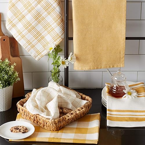 Miniatura 5 de DII Everyday Basic Kitchen Collection - Juego de toallas de cocina de algodón tejido grande, 18 x 28 pulgadas, color oro miel, 5 unidades