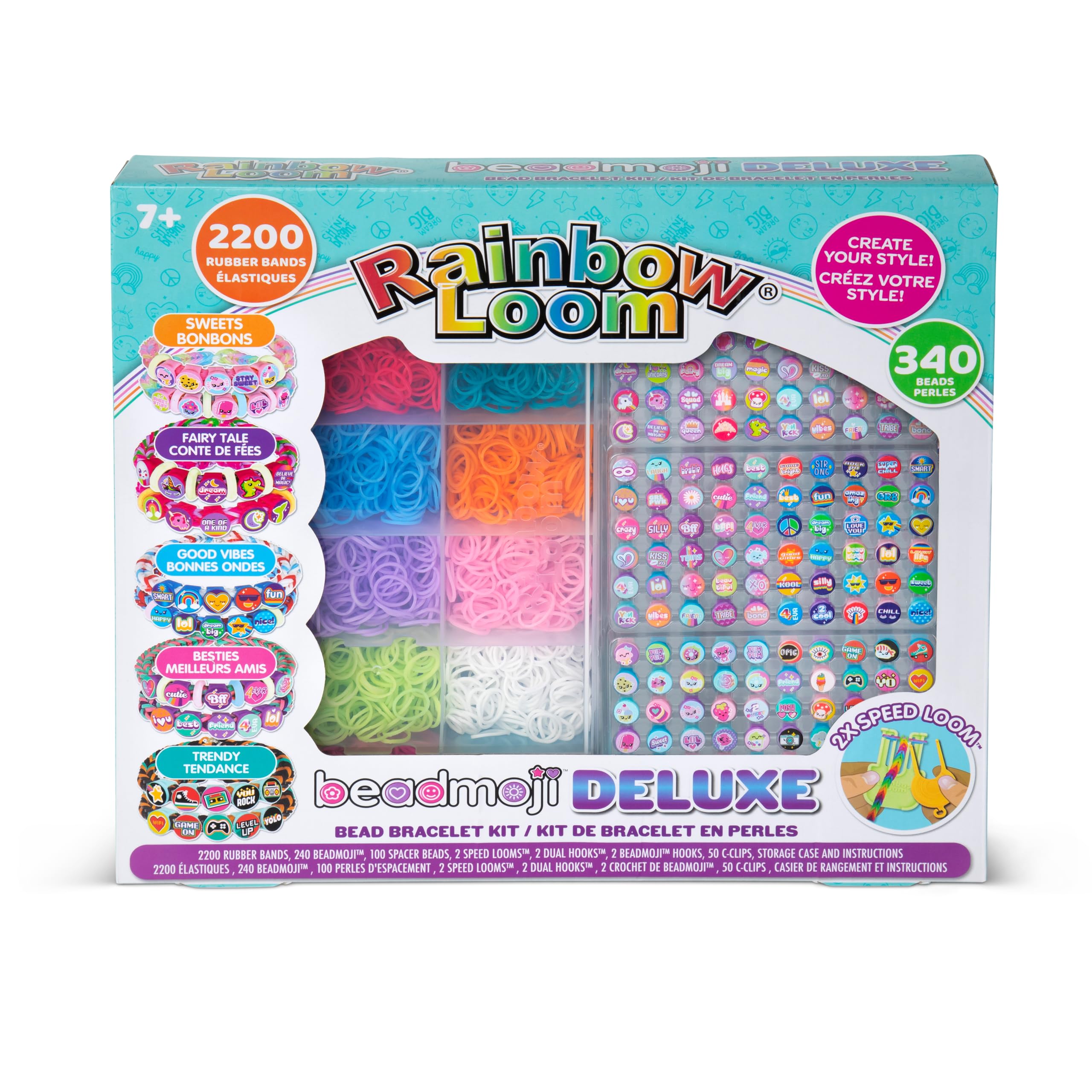 Bandai - Rainbow Loom Beadmoji Deluxe - Zestaw elastycznych bransoletek i koralików - Kreatywny wypoczynek - Zawiera 2200 gumek, 340 koralików z wzorami - zabawka dla dzieci od 7 lat - CD0094