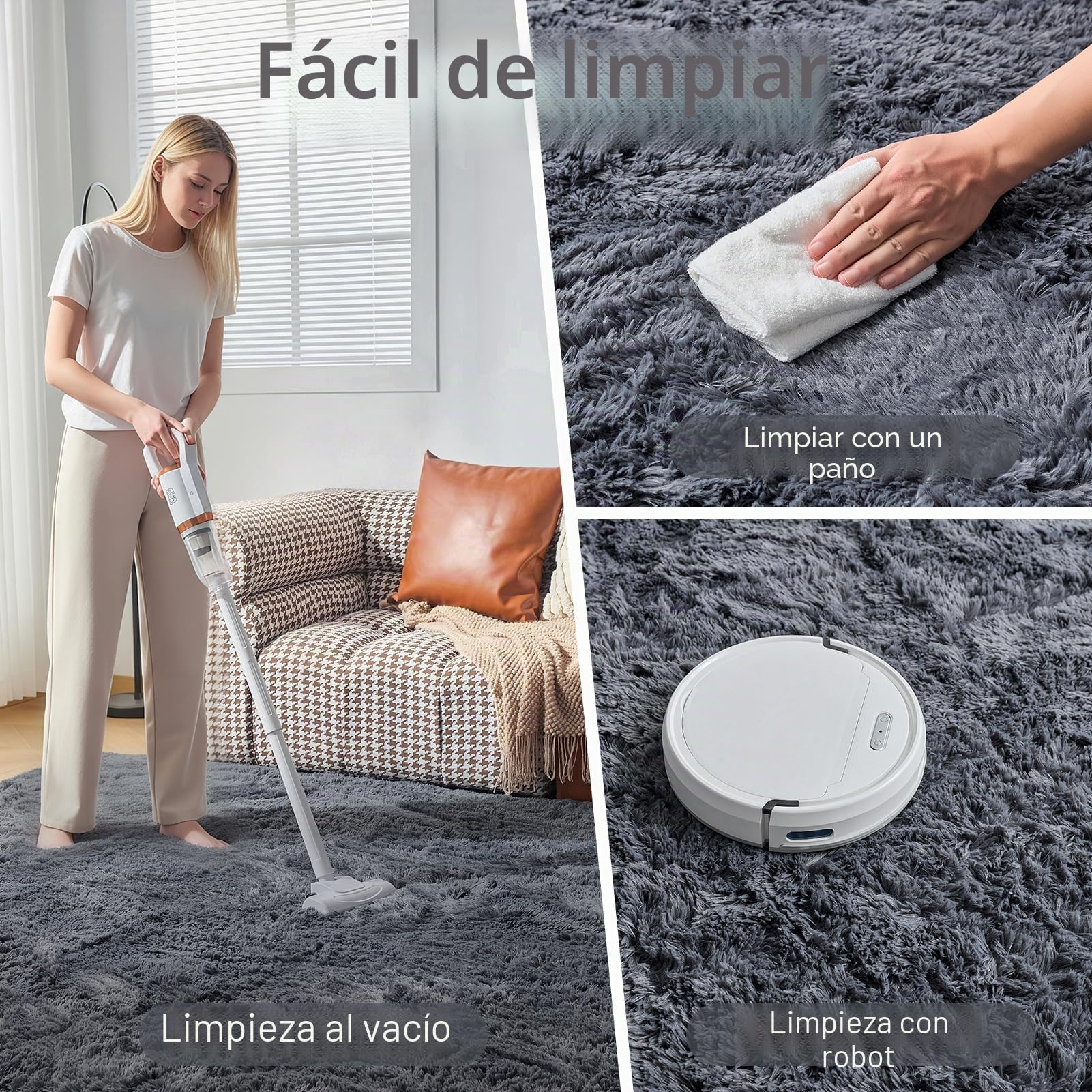 CHOSHOME Alfombra Shaggy para Salón, Habitación de los Niños y Dormitorio - Interior Suave de Pelo Largo, Antideslizante Muy Suave (Gris, 200X290cm)
