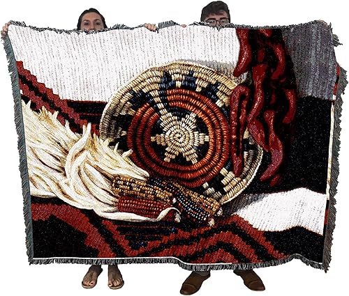 Miniatura 10 de Hopi Harvest Manta  Arte de cerámica de algas marinas del suroeste y pueblo  Tapiz de regalo tejido de algodón  Fabricado en los Estados Unidos (72