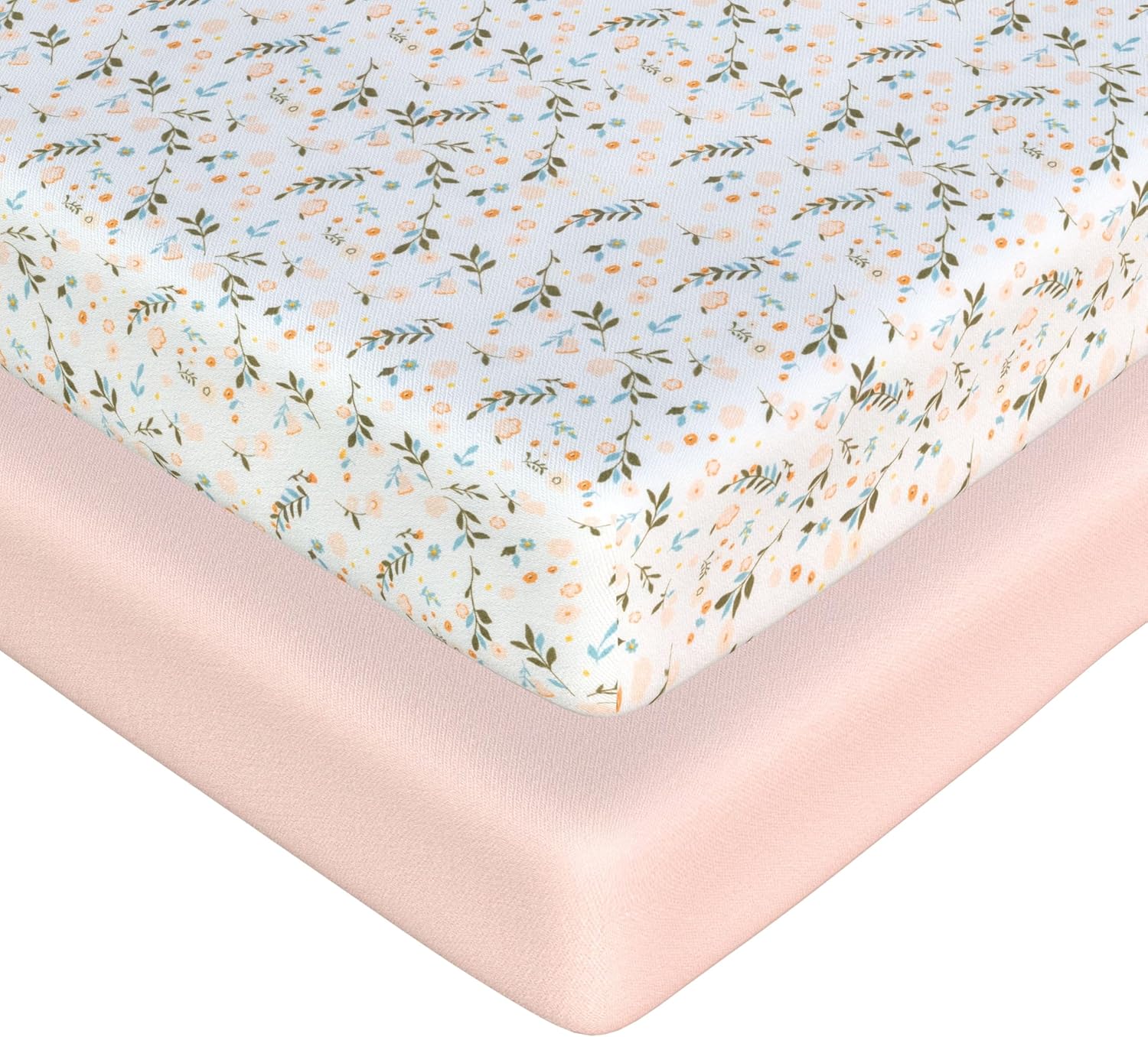 Fitted Crib Sheets for Girls, 2 Pieces 52"x28" 100% Cotton Crib Mattress Sheet, Absorbent Baby and Toddler Bed Sheets, Mattress Cover Oeko-TEX Cribs Sheet Set, Pink Floral Girl Nursery Gift Set