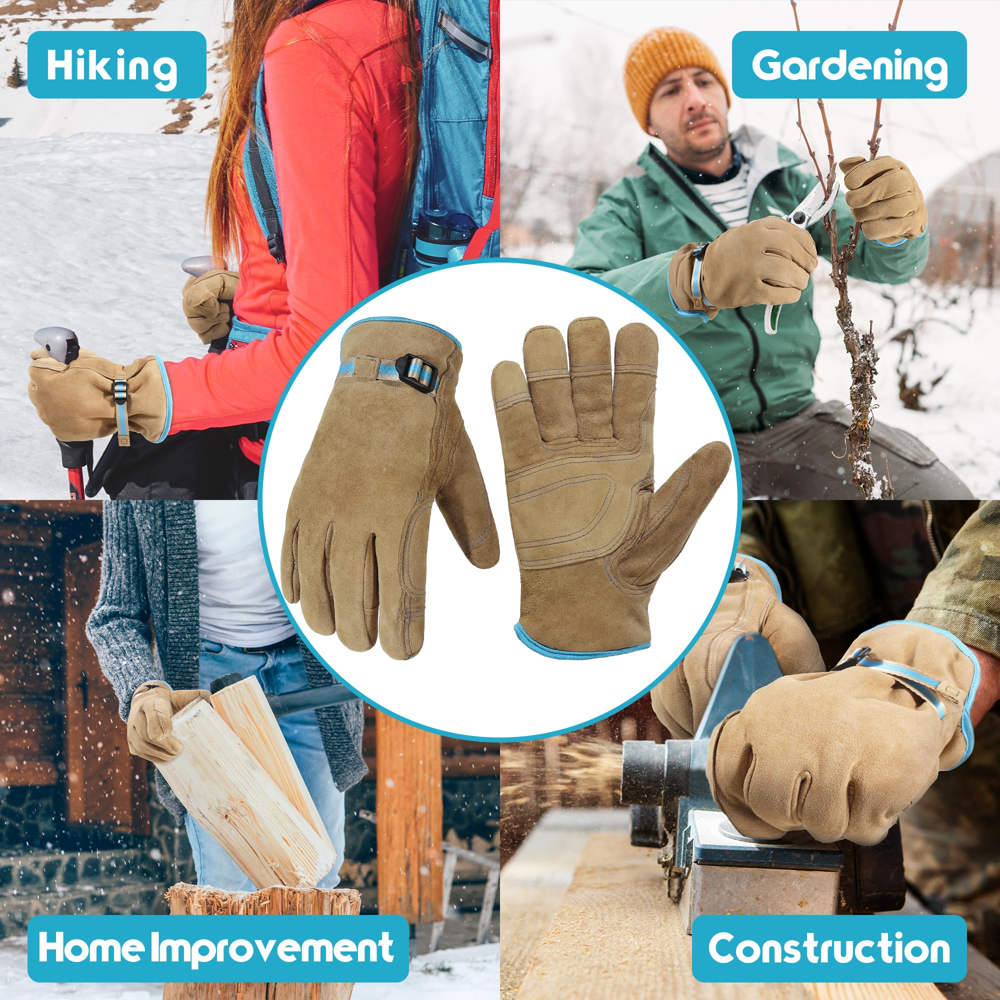 KONGOUARD Winter-Arbeitshandschuhe aus Leder, isolierte Thermo-Rindslederhandschuhe für Arbeiten bei kaltem Wetter, mit Fleece gefüttert