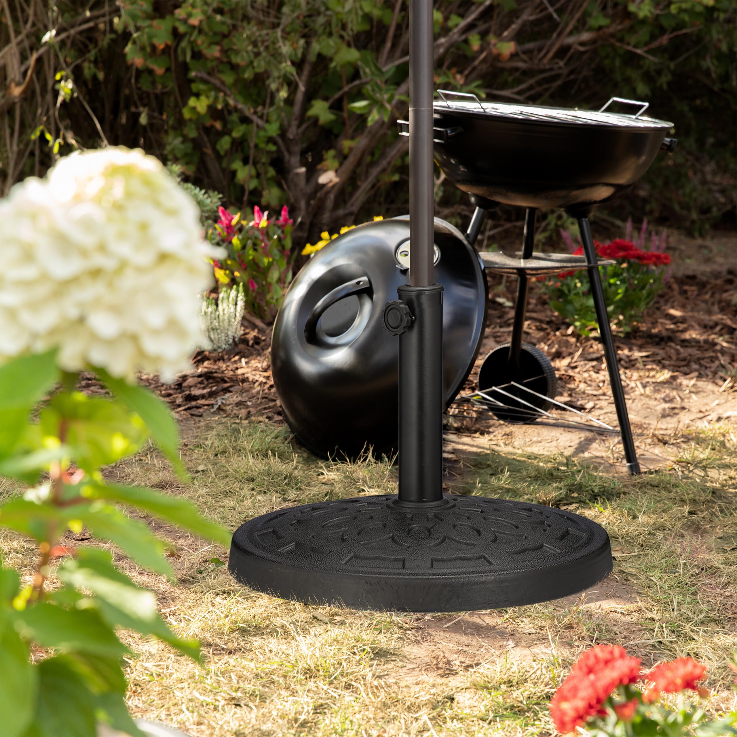 Relaxdays Pied de Parasol, pour Tubes de Parasol de 38-50 mm, D : 50 cm, Balcon, Jardin, Imitation Fonte, Support, Noir